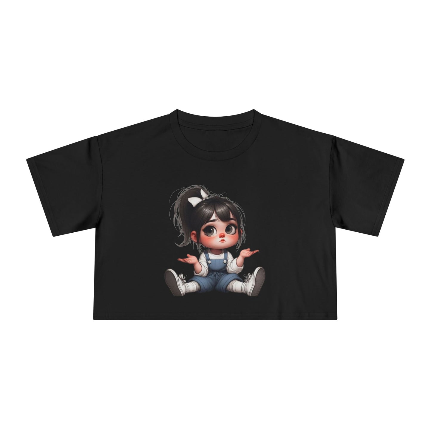 Cute Cartoon Character Women's Crop Tee, Fun T-Shirt, Casual Wear, Gift for Her, Trendy Summer Top