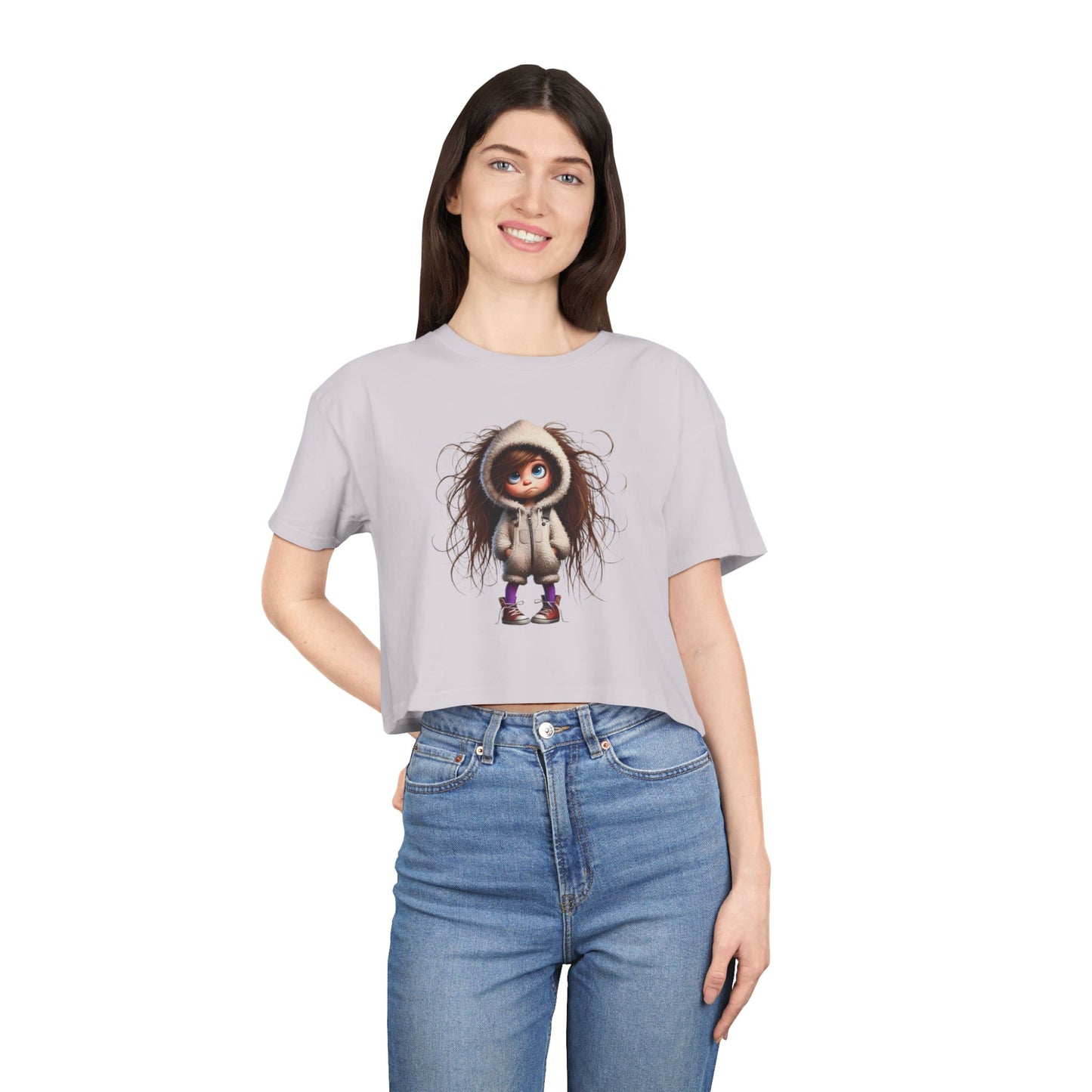 Whimsical Women's Crop Tee with Cute Illustration, Casual T-Shirt, Summer Fashion, Gift for Her, Trendy Crop Top