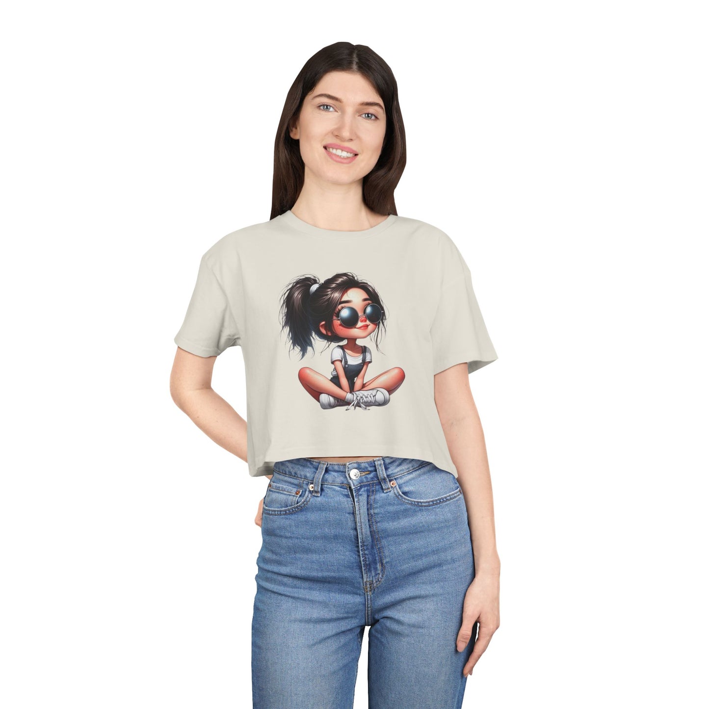 Trendy Women's Crop Tee with Playful Cartoon Design, Summer Fashion Top, Gift for Her, Casual Outing Wear, Birthday Gift