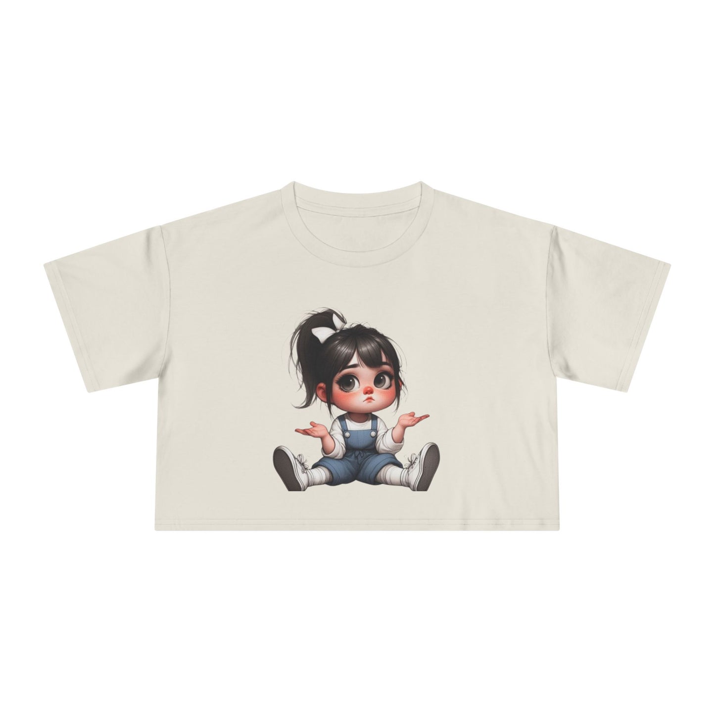 Cute Cartoon Character Women's Crop Tee, Fun T-Shirt, Casual Wear, Gift for Her, Trendy Summer Top