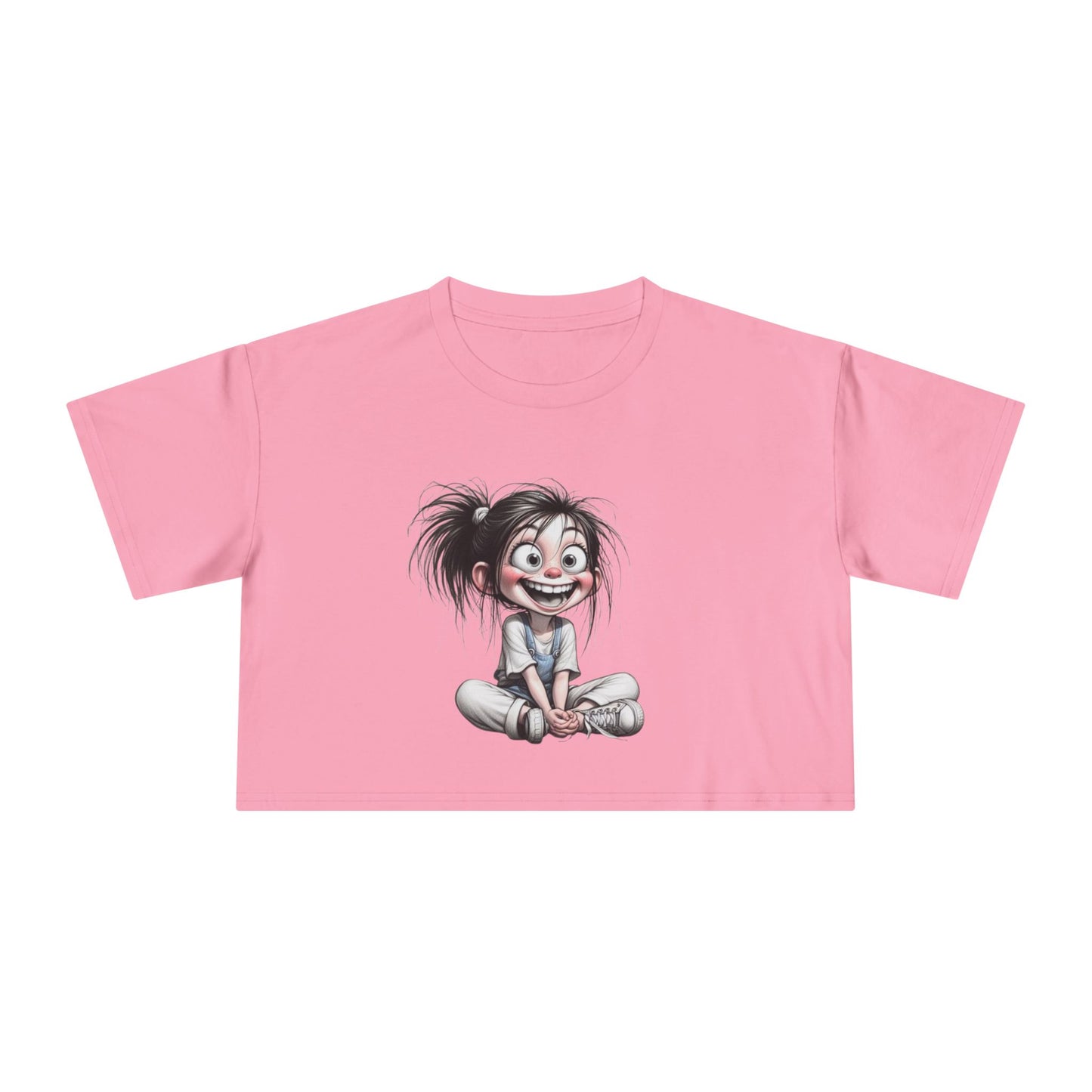 Playful Women's Crop Tee with Cartoon Design, Funny Graphic Top, Summer Outfit, Gift for Teens and Kids, Fun Style
