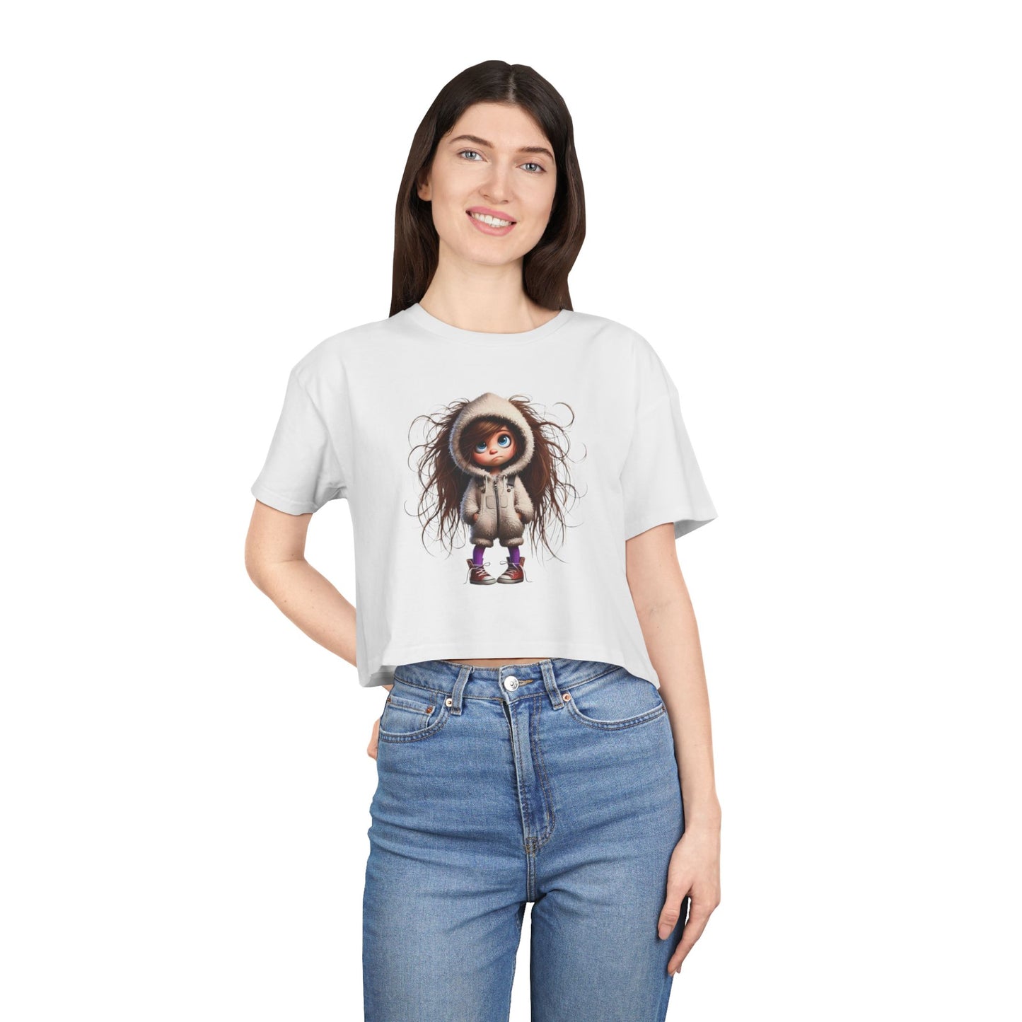 Whimsical Women's Crop Tee with Cute Illustration, Casual T-Shirt, Summer Fashion, Gift for Her, Trendy Crop Top