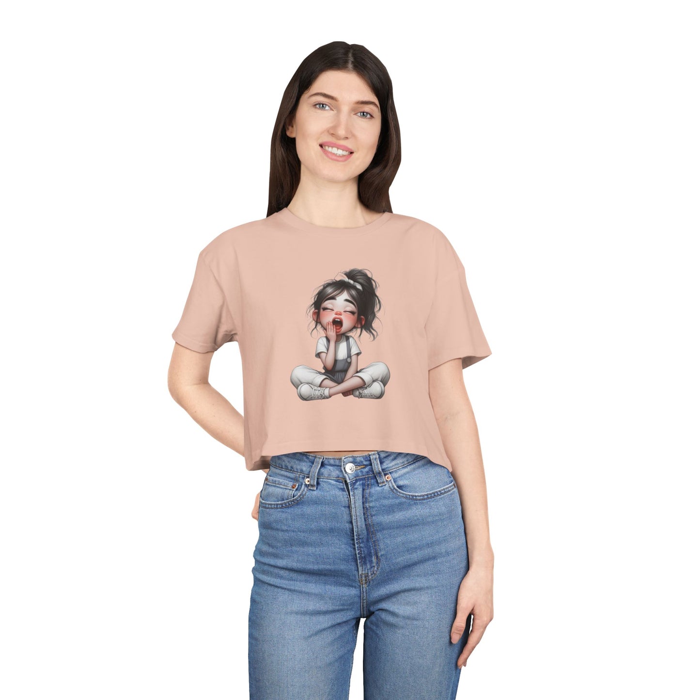 Cute Character Women's Crop Tee, Fun Graphic Top, Casual Tee, Gift for Moms, Perfect for Everyday Wear