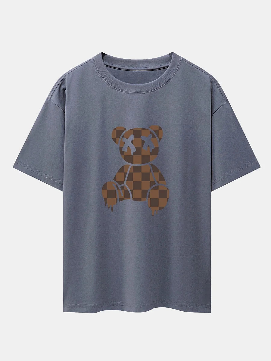 Brown Checker Bear Graphic T-Shirt – Streetwear Style Tee