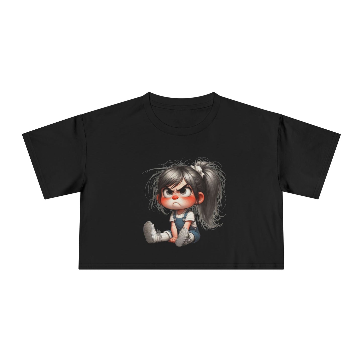 Adorable Cartoon Girl Women's Crop Tee, Cute Crop Top, Casual Summer Tee, Gift for Her, Fun Graphic Tee, Trendy Outfit