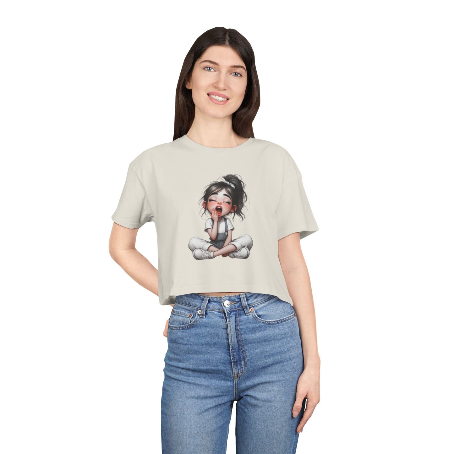 Cute Character Women's Crop Tee, Fun Graphic Top, Casual Tee, Gift for Moms, Perfect for Everyday Wear