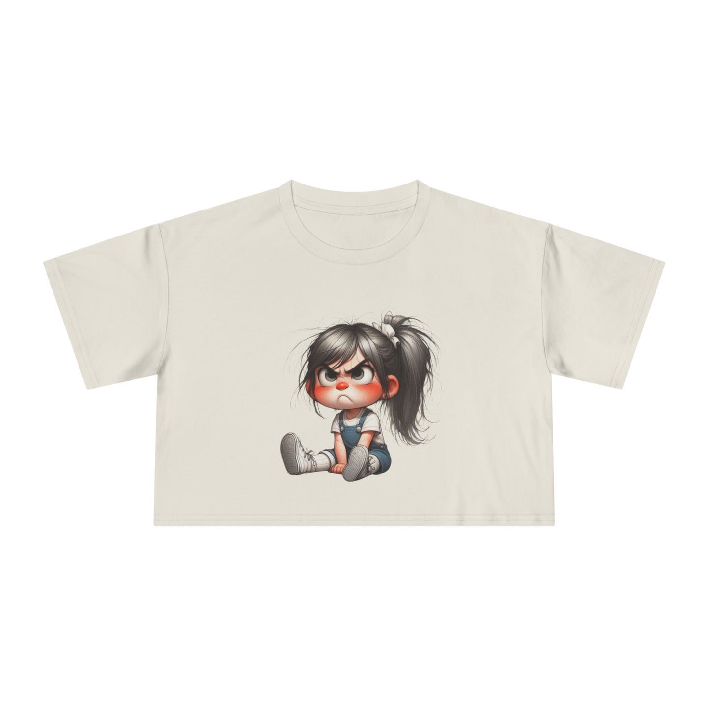 Adorable Cartoon Girl Women's Crop Tee, Cute Crop Top, Casual Summer Tee, Gift for Her, Fun Graphic Tee, Trendy Outfit
