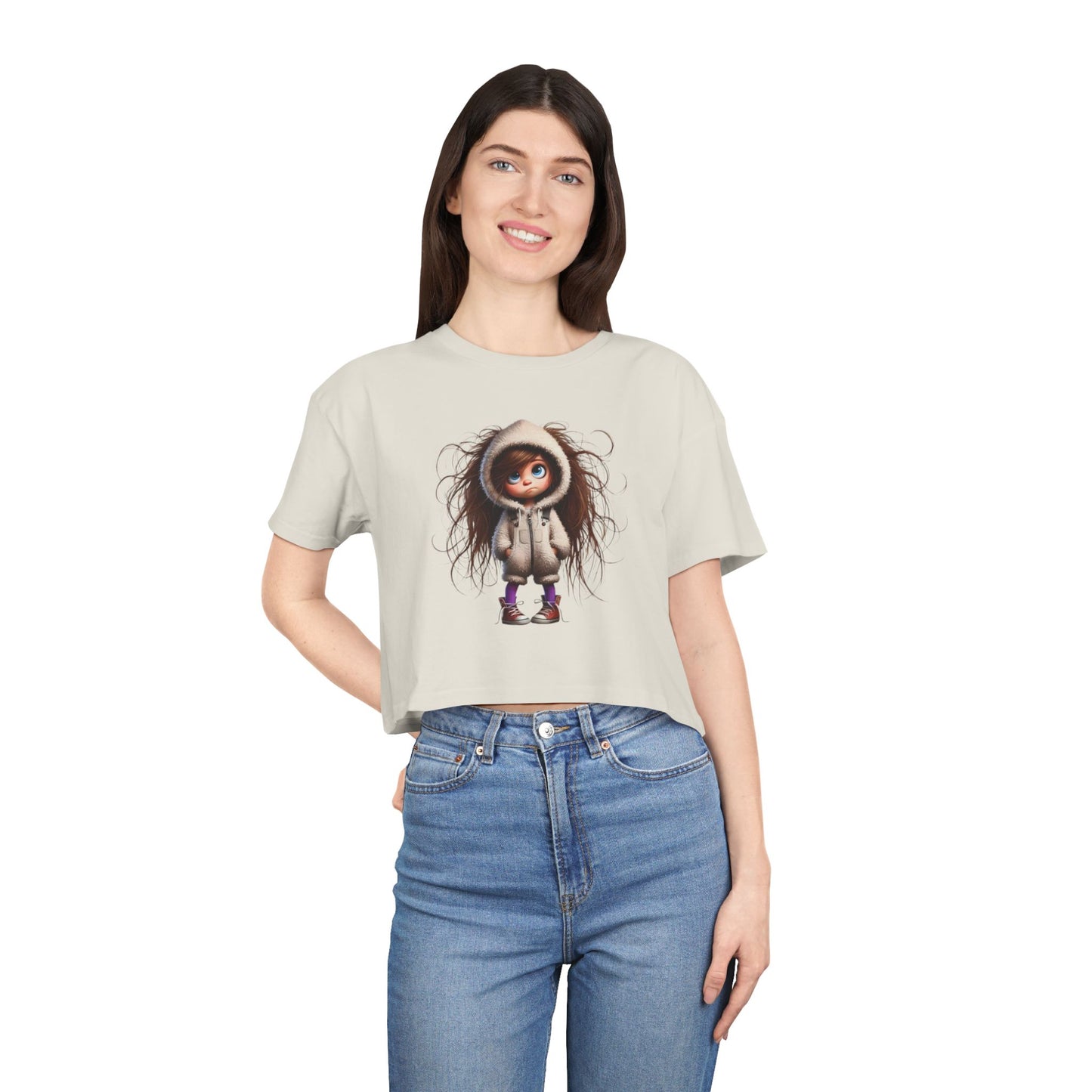 Whimsical Women's Crop Tee with Cute Illustration, Casual T-Shirt, Summer Fashion, Gift for Her, Trendy Crop Top