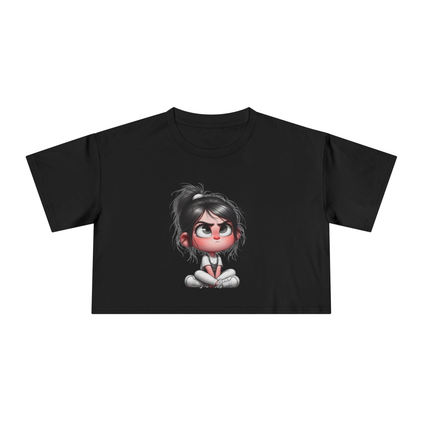 Cute Cartoon Women's Crop Tee, Relaxed Fit Shirt, Casual Graphic Top, Fun Summer Wear, Gift for Tween Girls