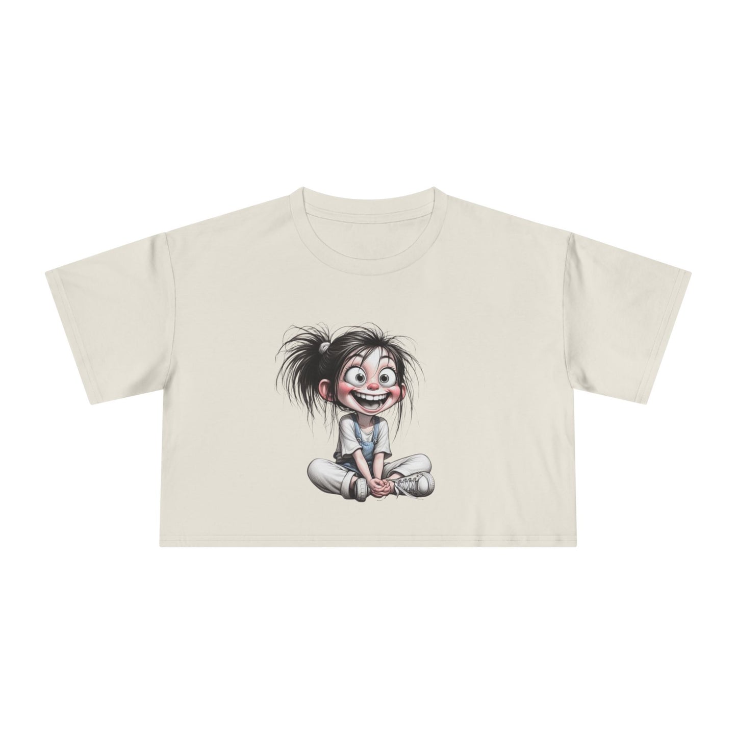 Playful Women's Crop Tee with Cartoon Design, Funny Graphic Top, Summer Outfit, Gift for Teens and Kids, Fun Style