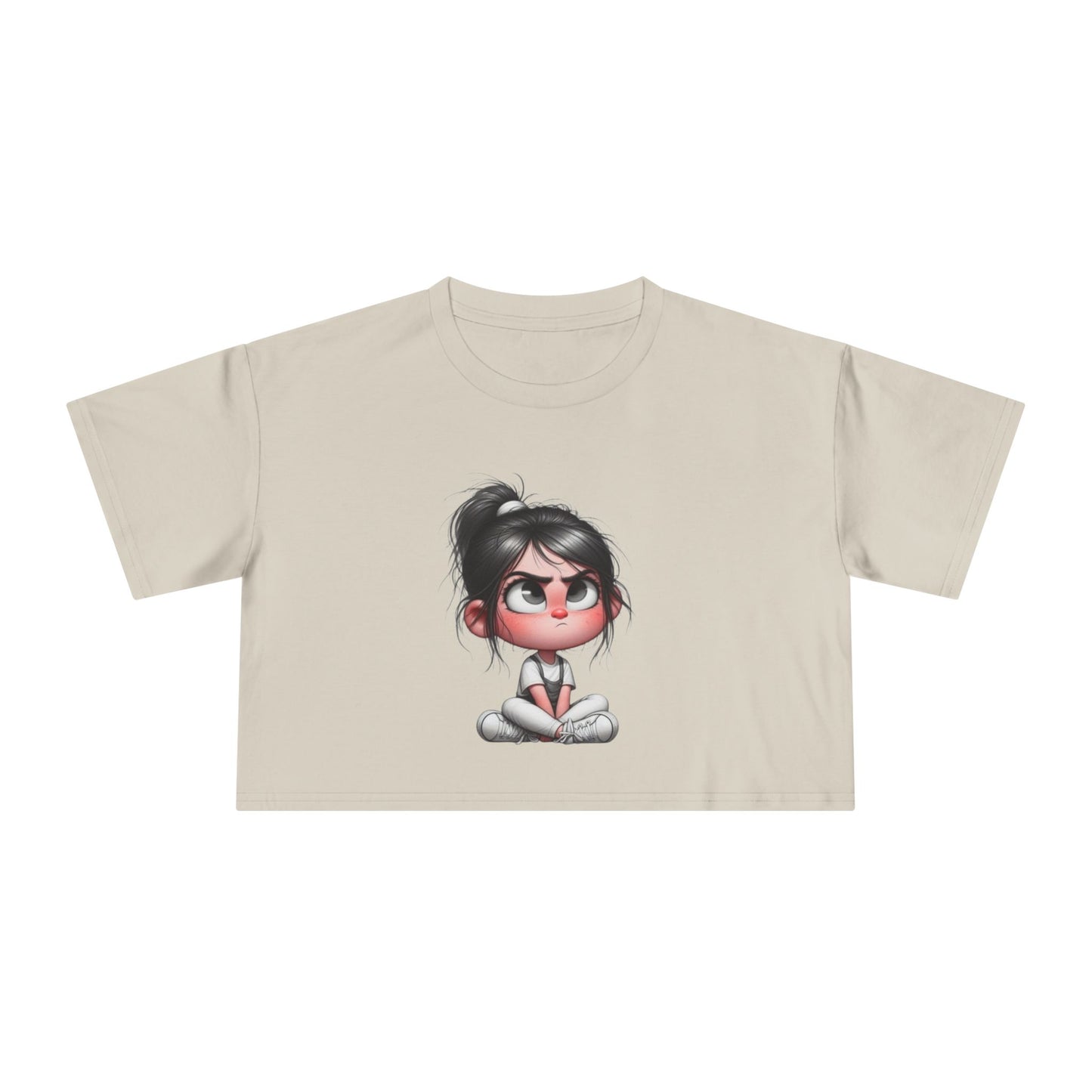 Cute Cartoon Women's Crop Tee, Relaxed Fit Shirt, Casual Graphic Top, Fun Summer Wear, Gift for Tween Girls