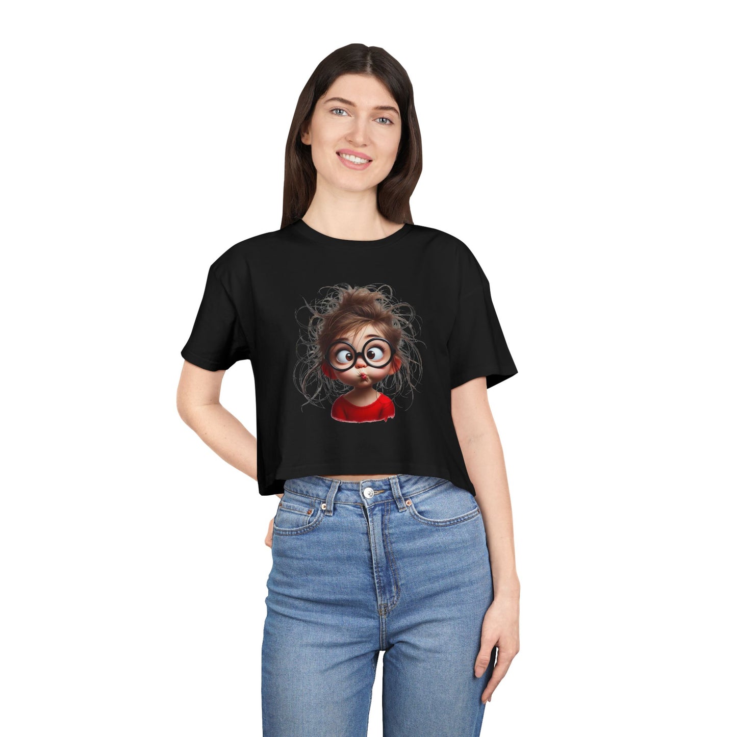 Whimsical Women's Crop Tee with Playful Illustration, Fun Graphic Shirt, Cute Summer Top, Casual Statement Tee, Perfect Gift for Friends
