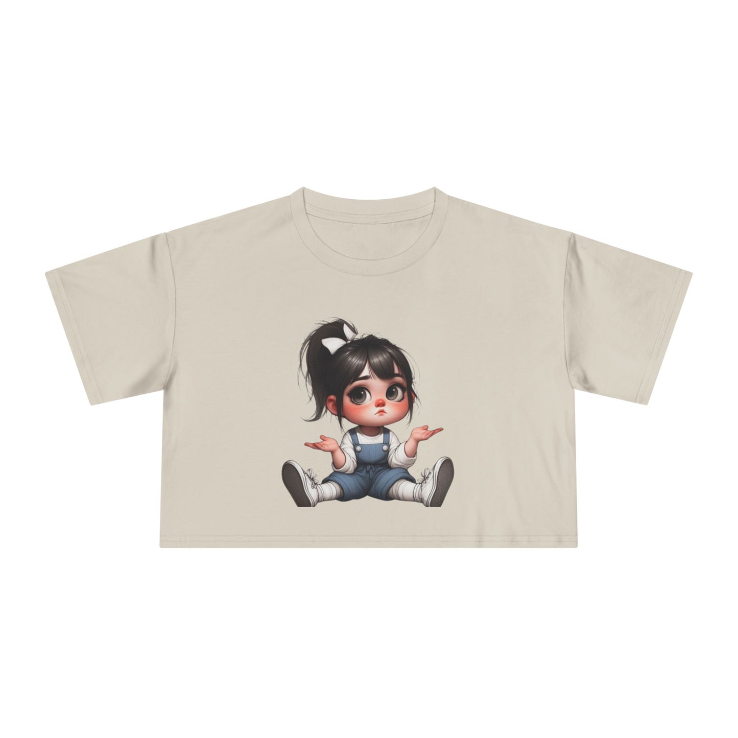 Cute Cartoon Character Women's Crop Tee, Fun T-Shirt, Casual Wear, Gift for Her, Trendy Summer Top