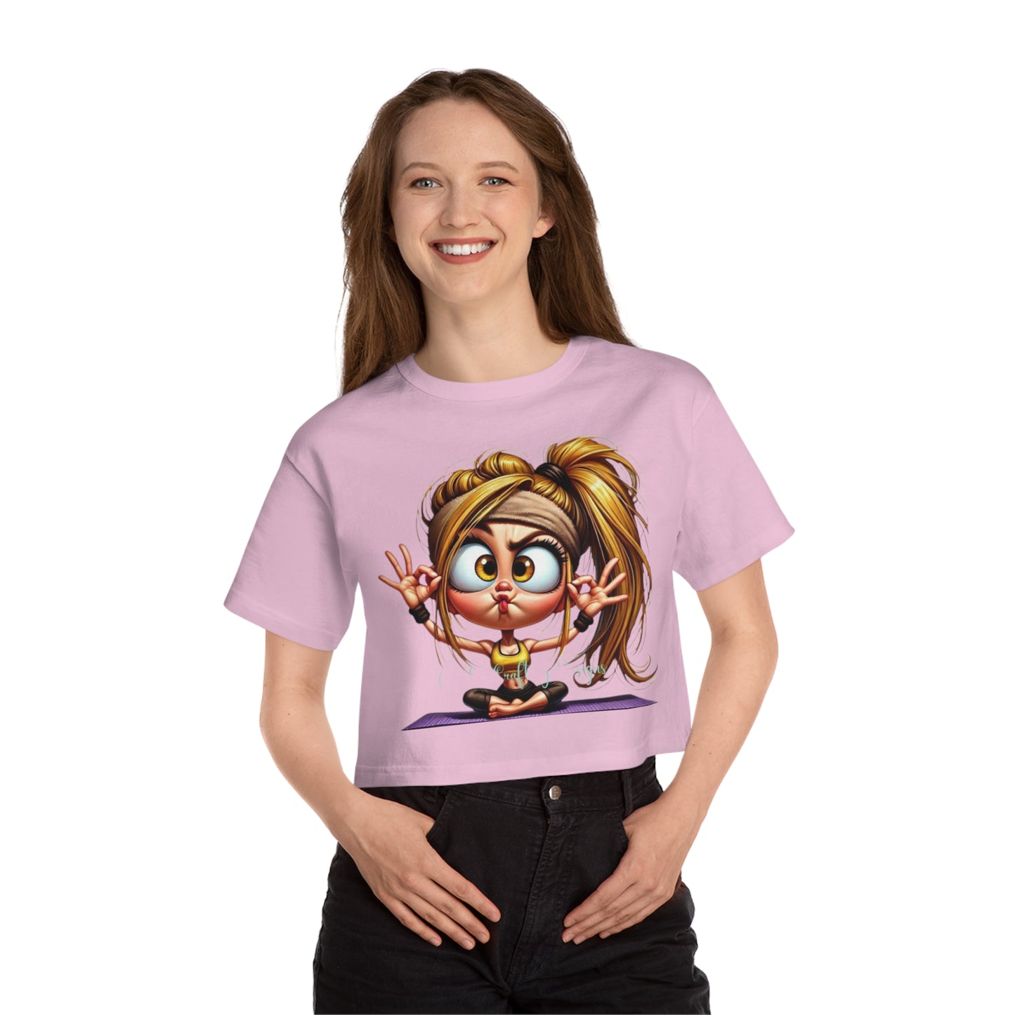 Yoga Enthusiast Cropped Tee - Fun Cartoon Design, Relaxed Fit, Gift for Yogis, Cute Workout Top, Mindfulness Apparel