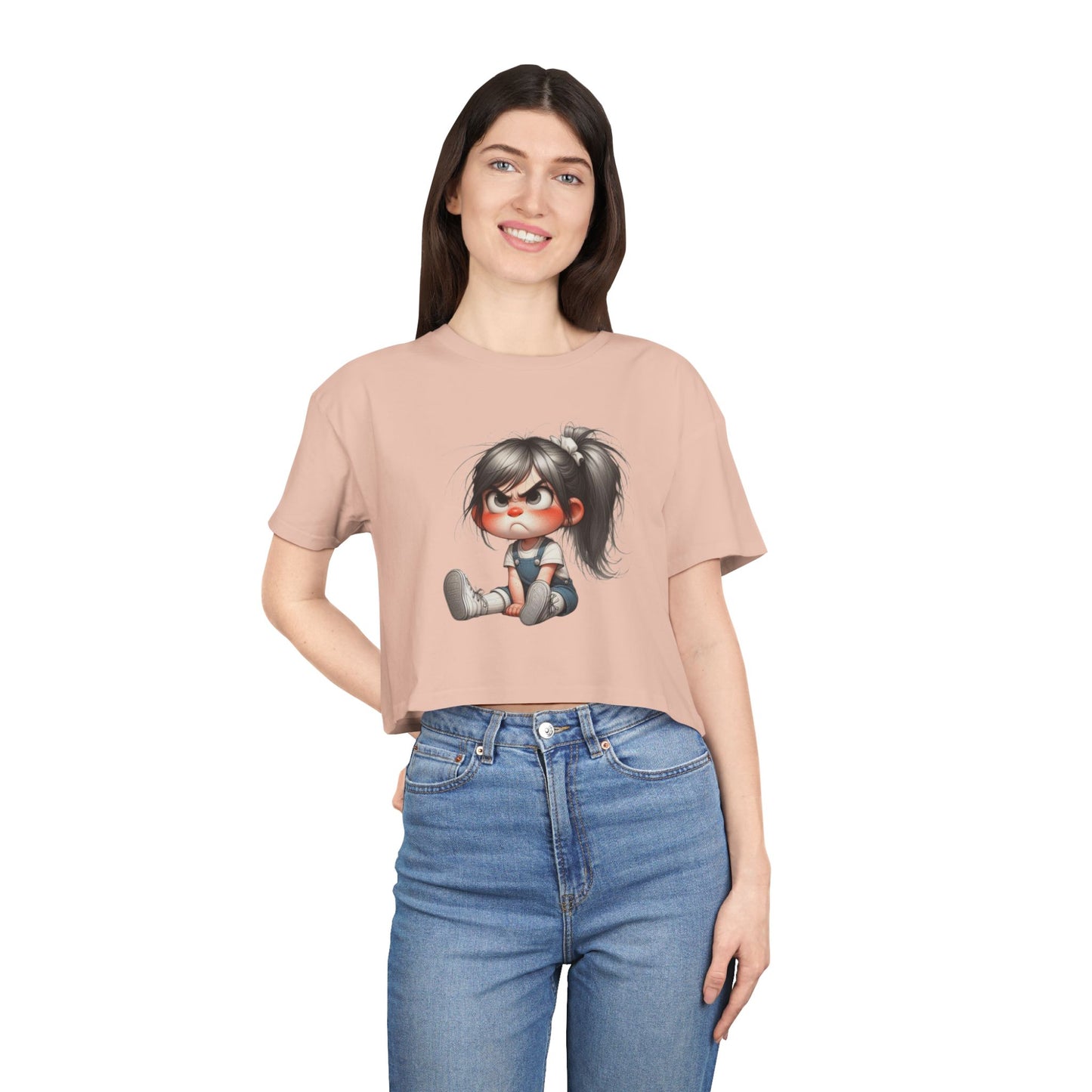 Adorable Cartoon Girl Women's Crop Tee, Cute Crop Top, Casual Summer Tee, Gift for Her, Fun Graphic Tee, Trendy Outfit