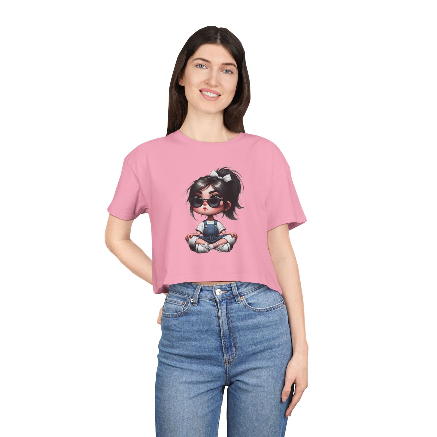 Cute Cartoon Crop Tee for Women, Summer Fashion Top, Kawaii Graphic Tee, Casual Streetwear, Gift for Her