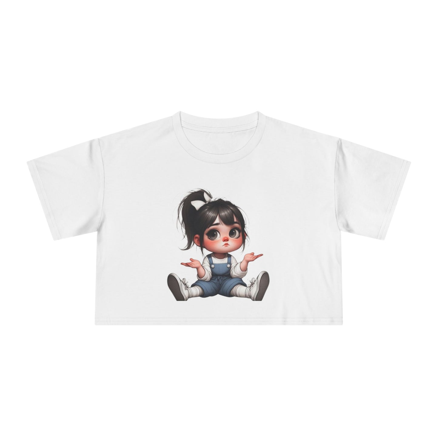 Cute Cartoon Character Women's Crop Tee, Fun T-Shirt, Casual Wear, Gift for Her, Trendy Summer Top