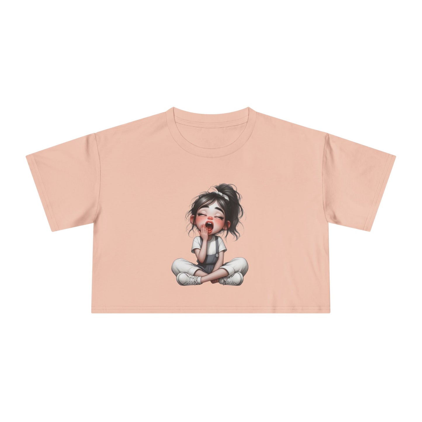 Cute Character Women's Crop Tee, Fun Graphic Top, Casual Tee, Gift for Moms, Perfect for Everyday Wear