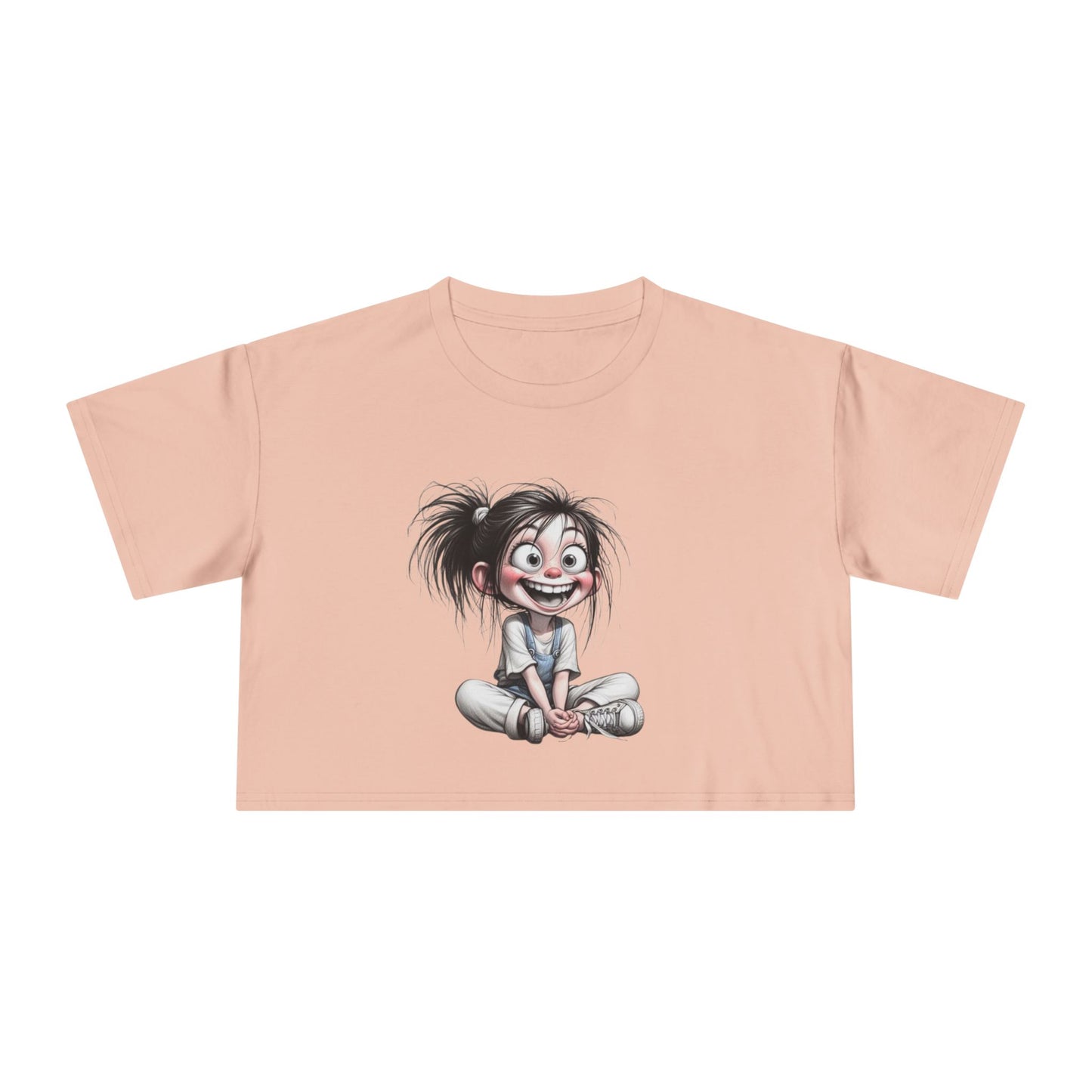 Playful Women's Crop Tee with Cartoon Design, Funny Graphic Top, Summer Outfit, Gift for Teens and Kids, Fun Style