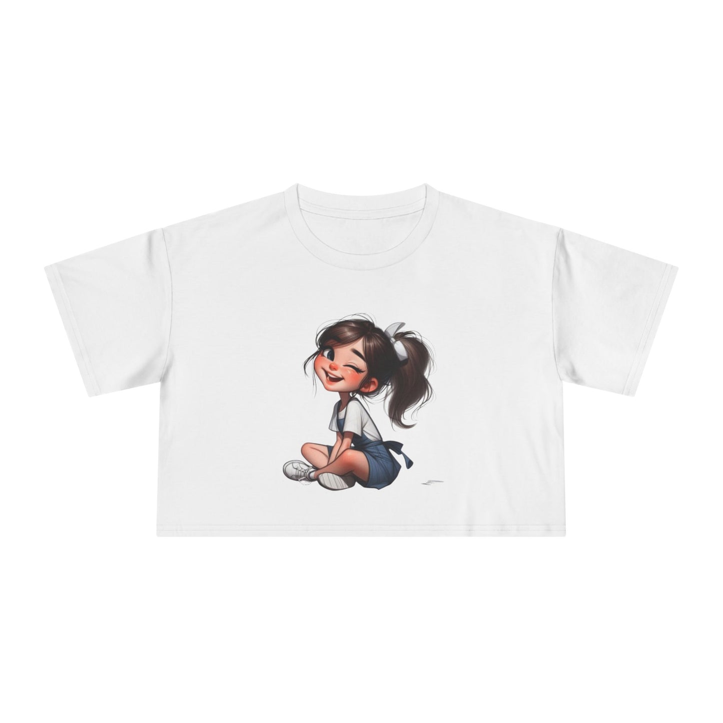 Playful Women's Crop Tee with Cute Illustration, Casual Wear, Summer Fashion, Gifts for Her, Trendy Top, Everyday Shirts