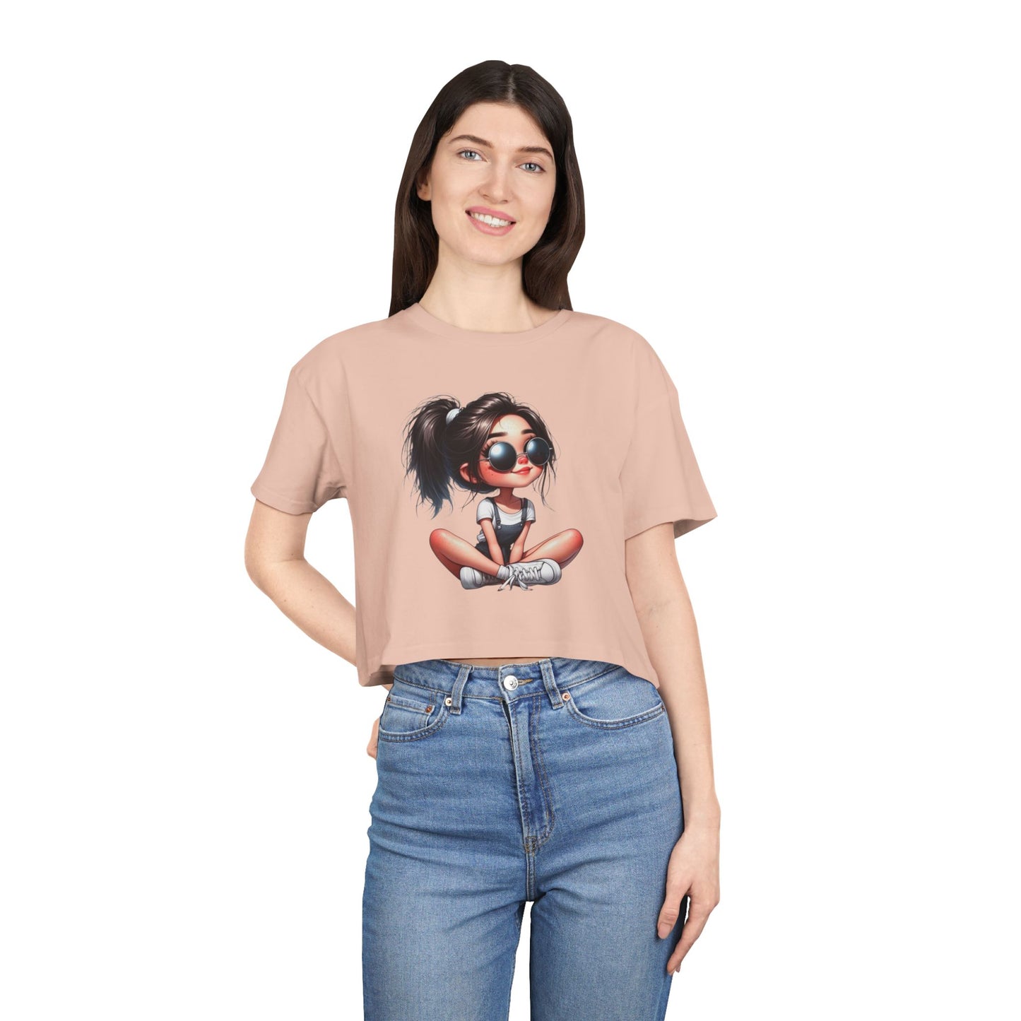 Trendy Women's Crop Tee with Playful Cartoon Design, Summer Fashion Top, Gift for Her, Casual Outing Wear, Birthday Gift