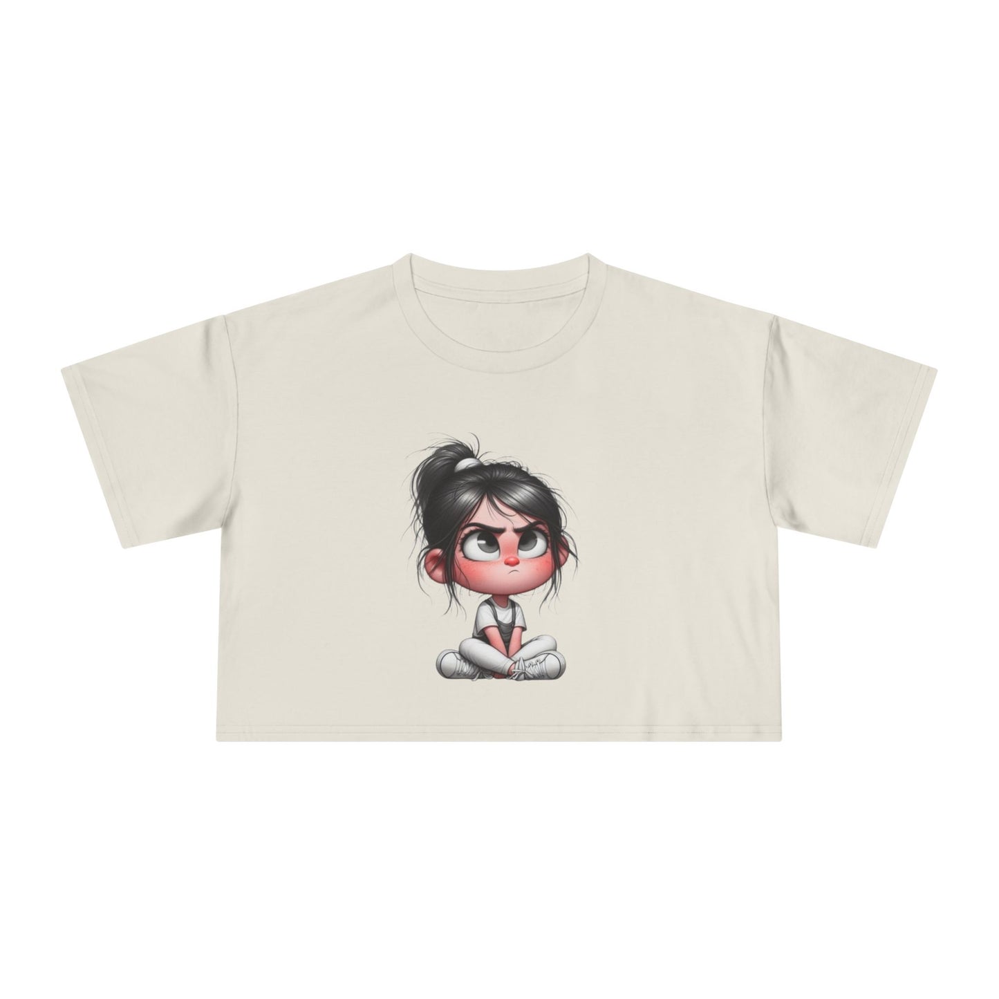 Cute Cartoon Women's Crop Tee, Relaxed Fit Shirt, Casual Graphic Top, Fun Summer Wear, Gift for Tween Girls