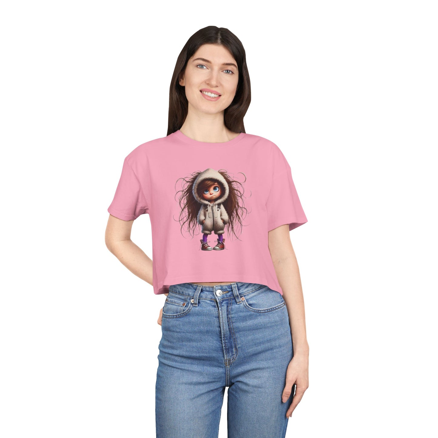 Whimsical Women's Crop Tee with Cute Illustration, Casual T-Shirt, Summer Fashion, Gift for Her, Trendy Crop Top