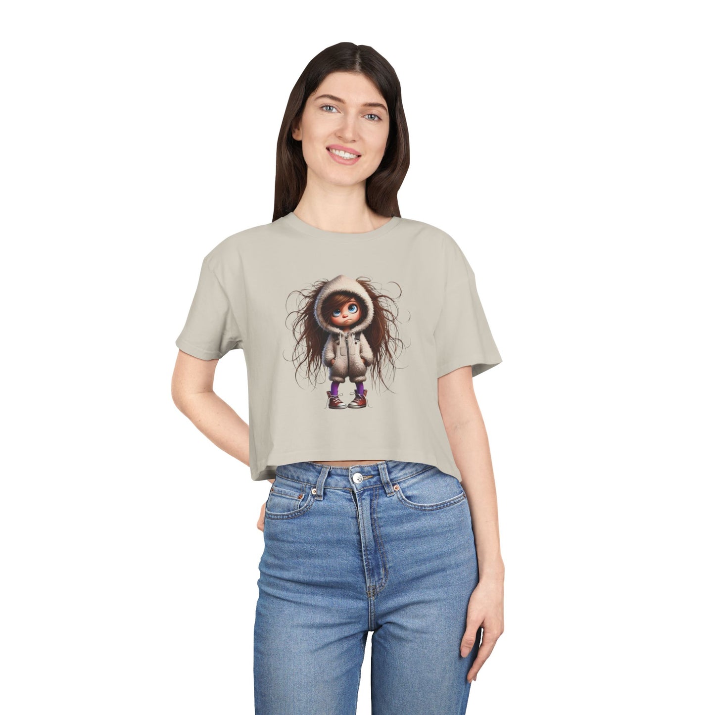 Whimsical Women's Crop Tee with Cute Illustration, Casual T-Shirt, Summer Fashion, Gift for Her, Trendy Crop Top