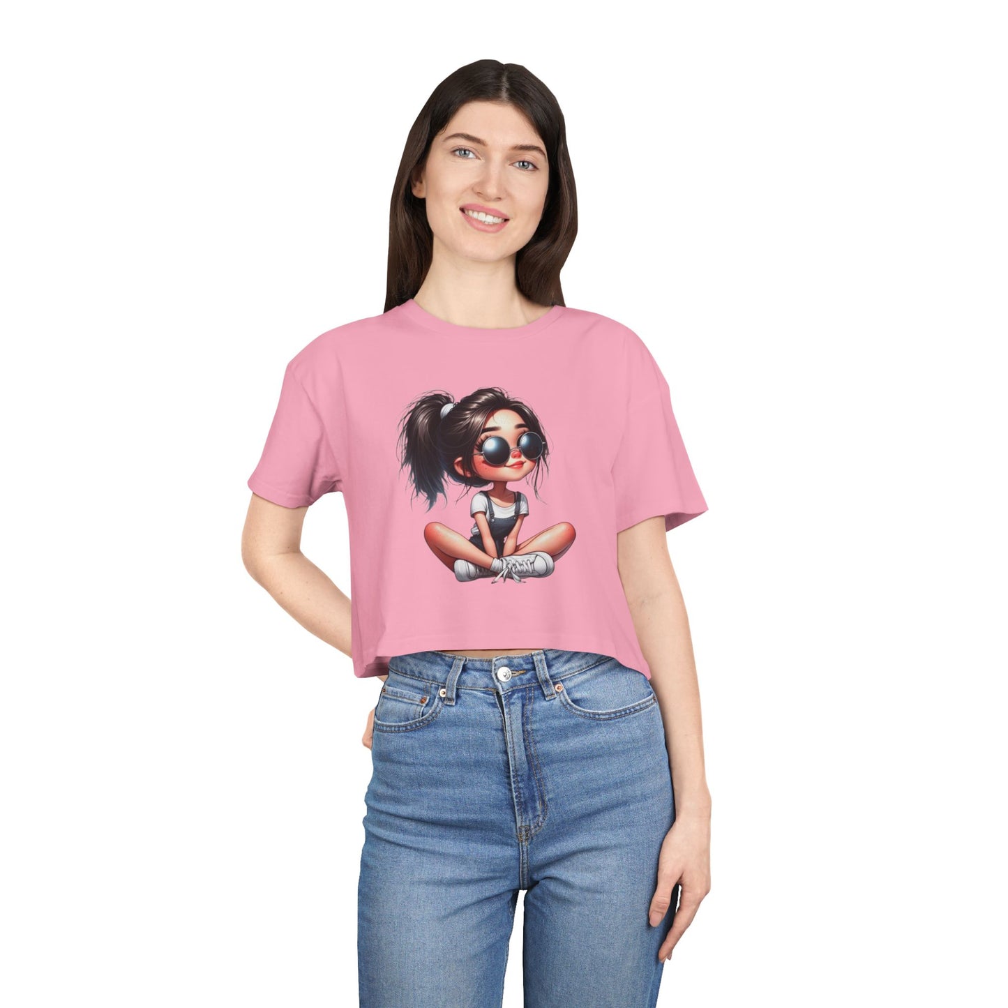 Trendy Women's Crop Tee with Playful Cartoon Design, Summer Fashion Top, Gift for Her, Casual Outing Wear, Birthday Gift