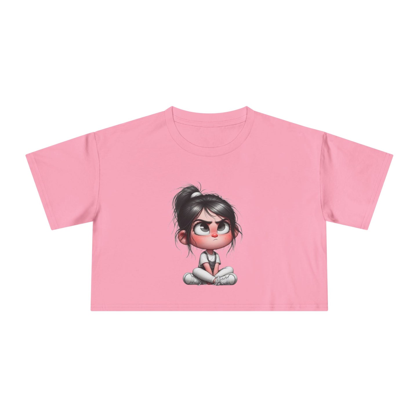 Cute Cartoon Women's Crop Tee, Relaxed Fit Shirt, Casual Graphic Top, Fun Summer Wear, Gift for Tween Girls