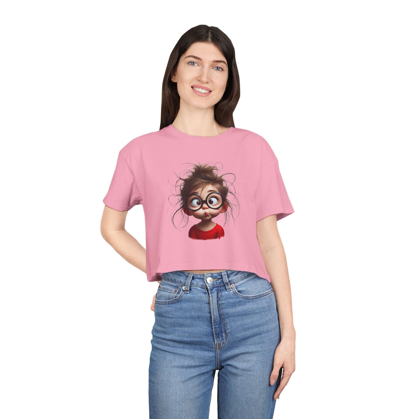Whimsical Women's Crop Tee with Playful Illustration, Fun Graphic Shirt, Cute Summer Top, Casual Statement Tee, Perfect Gift for Friends