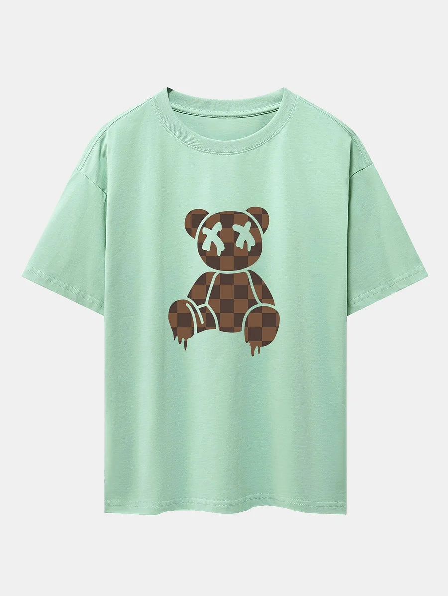 Brown Checker Bear Graphic T-Shirt – Streetwear Style Tee