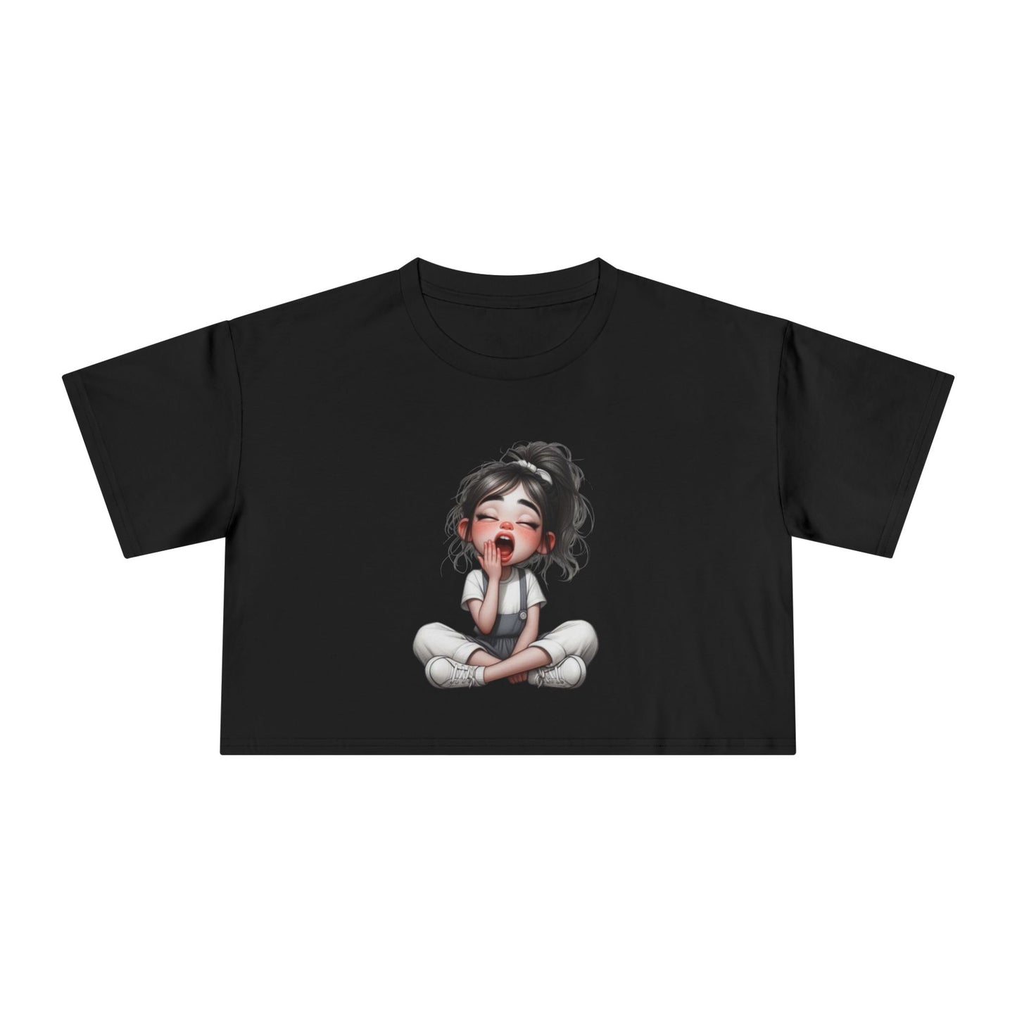 Cute Character Women's Crop Tee, Fun Graphic Top, Casual Tee, Gift for Moms, Perfect for Everyday Wear