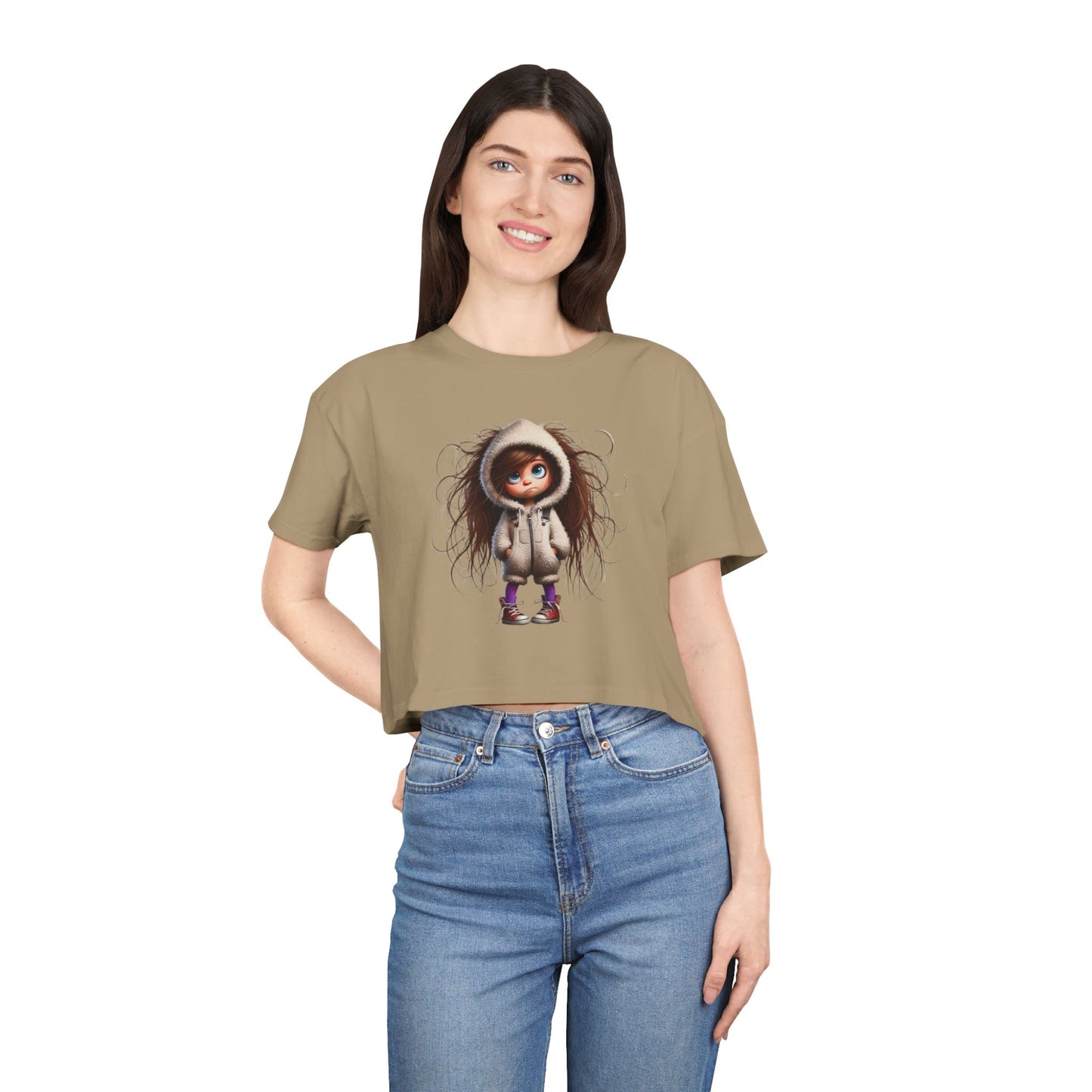 Whimsical Women's Crop Tee with Cute Illustration, Casual T-Shirt, Summer Fashion, Gift for Her, Trendy Crop Top
