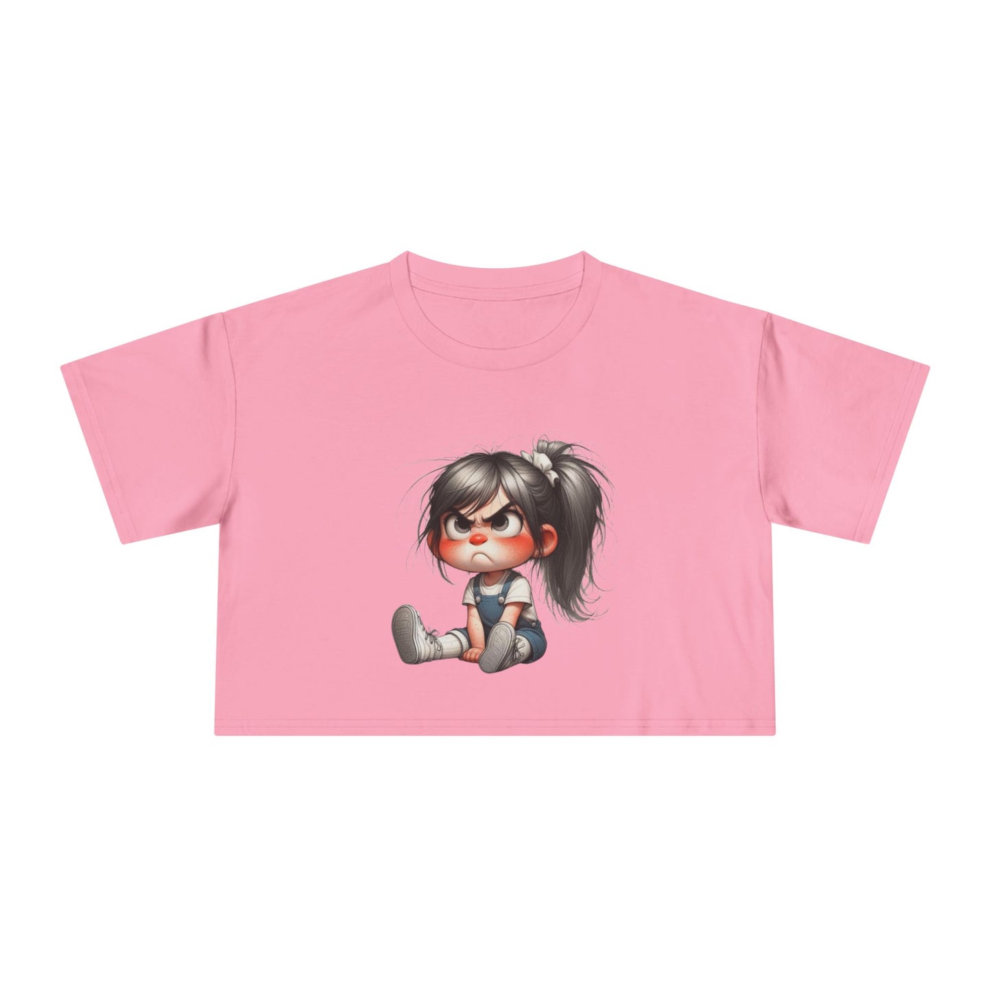 Adorable Cartoon Girl Women's Crop Tee, Cute Crop Top, Casual Summer Tee, Gift for Her, Fun Graphic Tee, Trendy Outfit