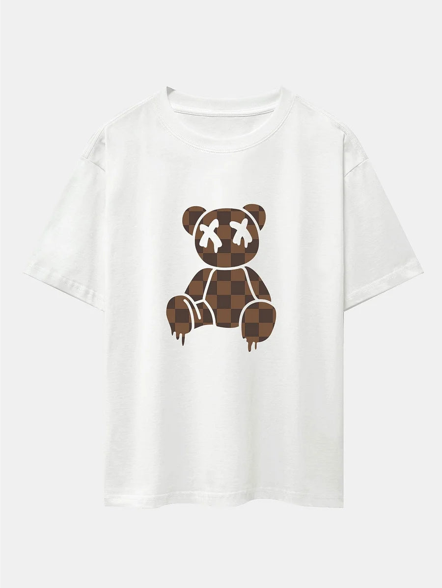 Brown Checker Bear Graphic T-Shirt – Streetwear Style Tee