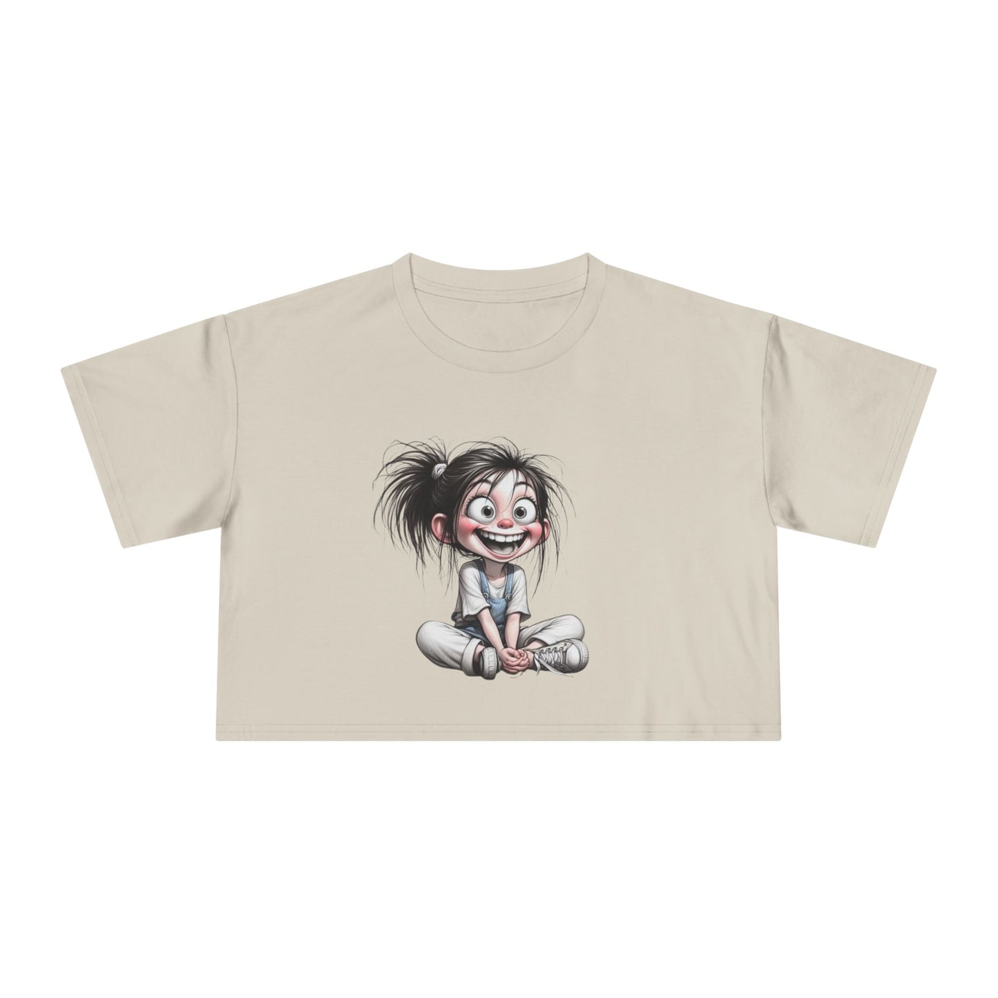 Playful Women's Crop Tee with Cartoon Design, Funny Graphic Top, Summer Outfit, Gift for Teens and Kids, Fun Style