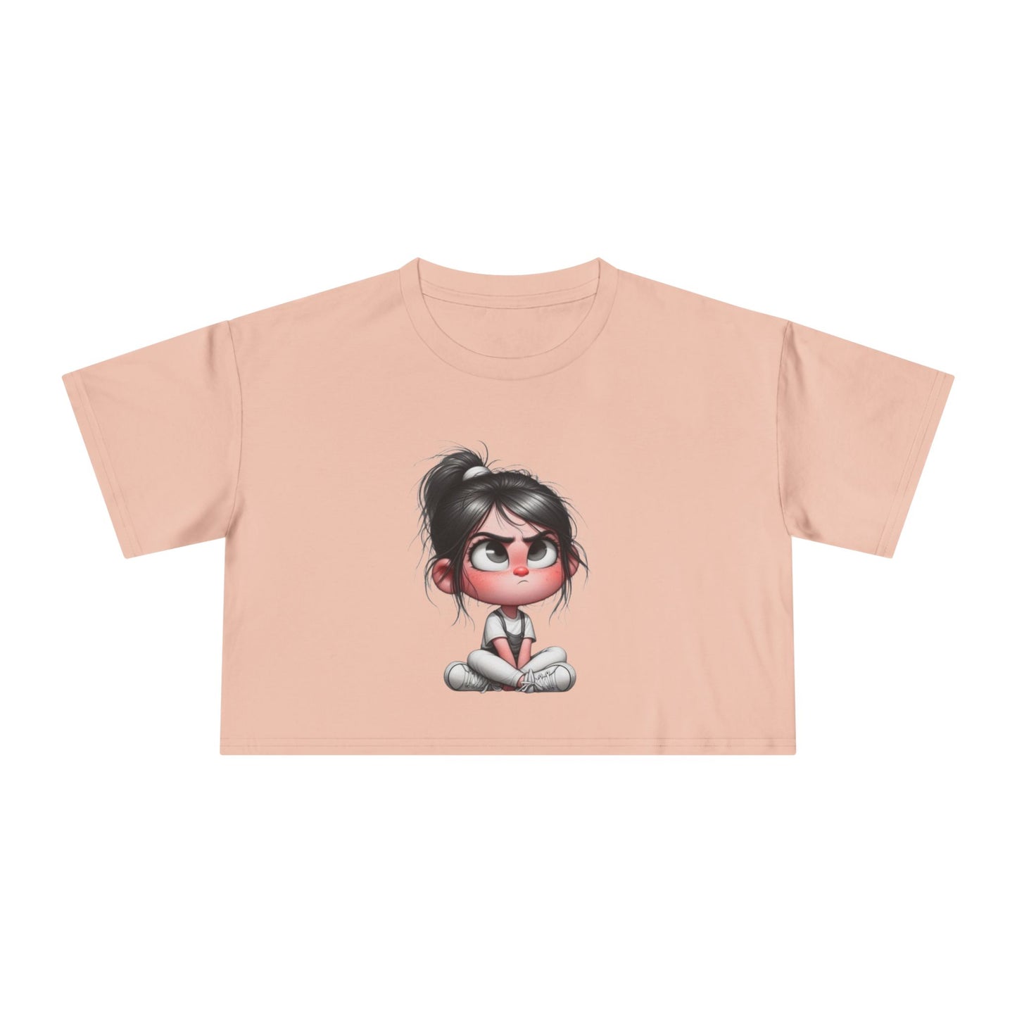 Cute Cartoon Women's Crop Tee, Relaxed Fit Shirt, Casual Graphic Top, Fun Summer Wear, Gift for Tween Girls
