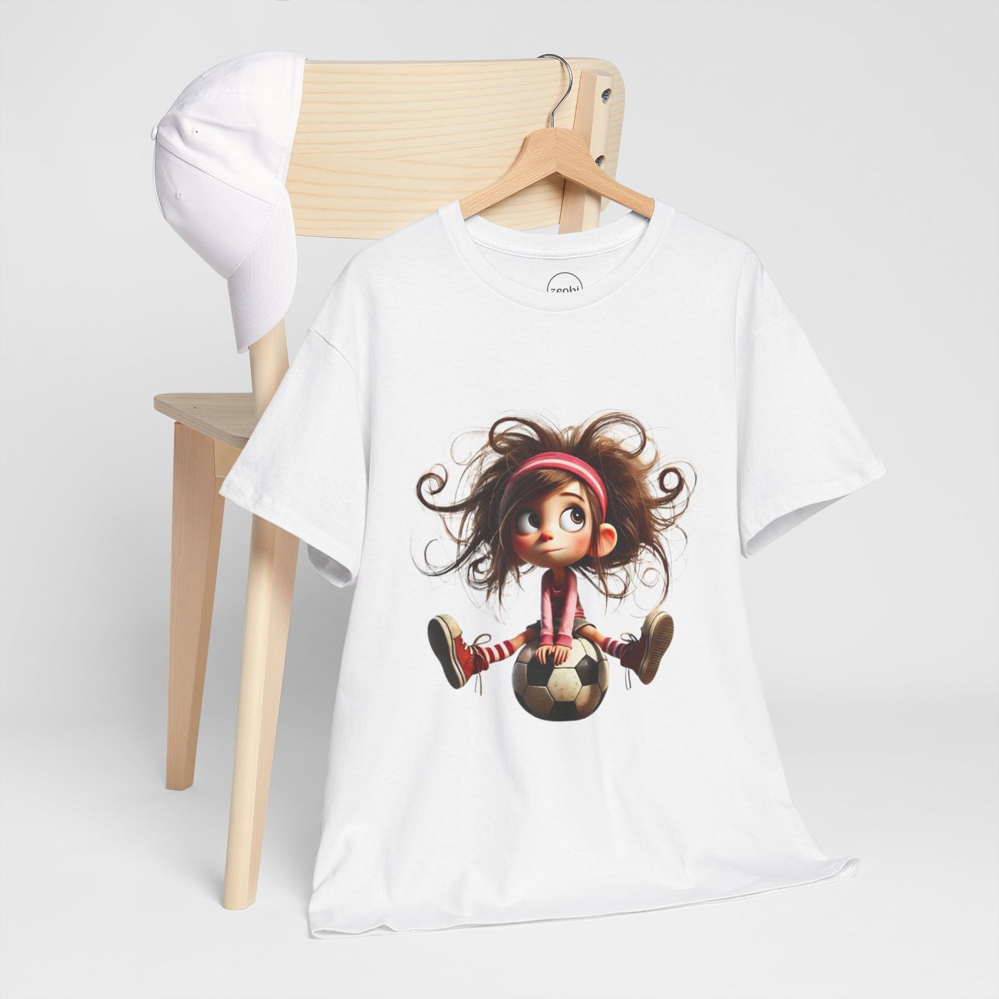 Playful Soccer Girl Tee, Cute Kids' T-Shirt, Fun Apparel for Soccer Lovers, Gift for Birthdays, Casual Outfit, Unisex Cotton Shirt