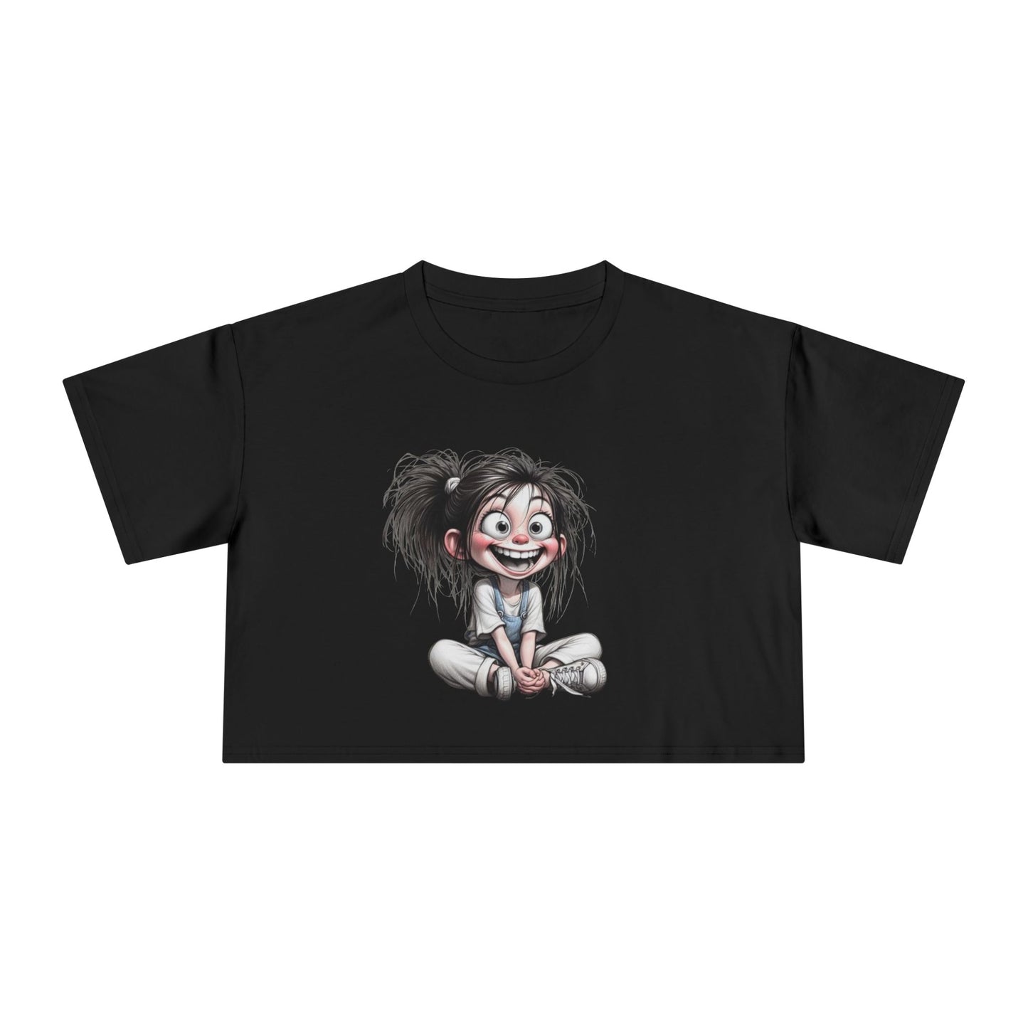Playful Women's Crop Tee with Cartoon Design, Funny Graphic Top, Summer Outfit, Gift for Teens and Kids, Fun Style