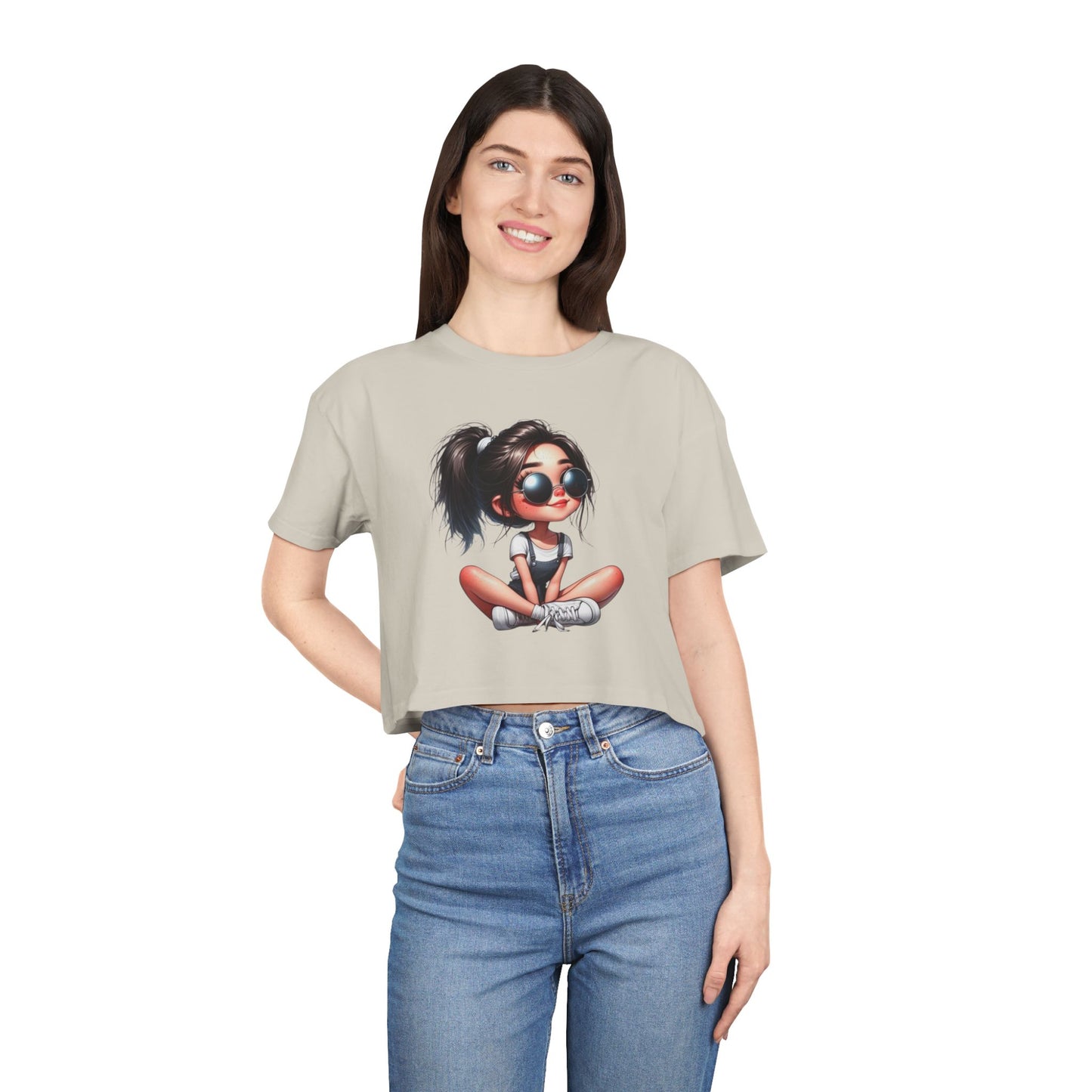 Trendy Women's Crop Tee with Playful Cartoon Design, Summer Fashion Top, Gift for Her, Casual Outing Wear, Birthday Gift