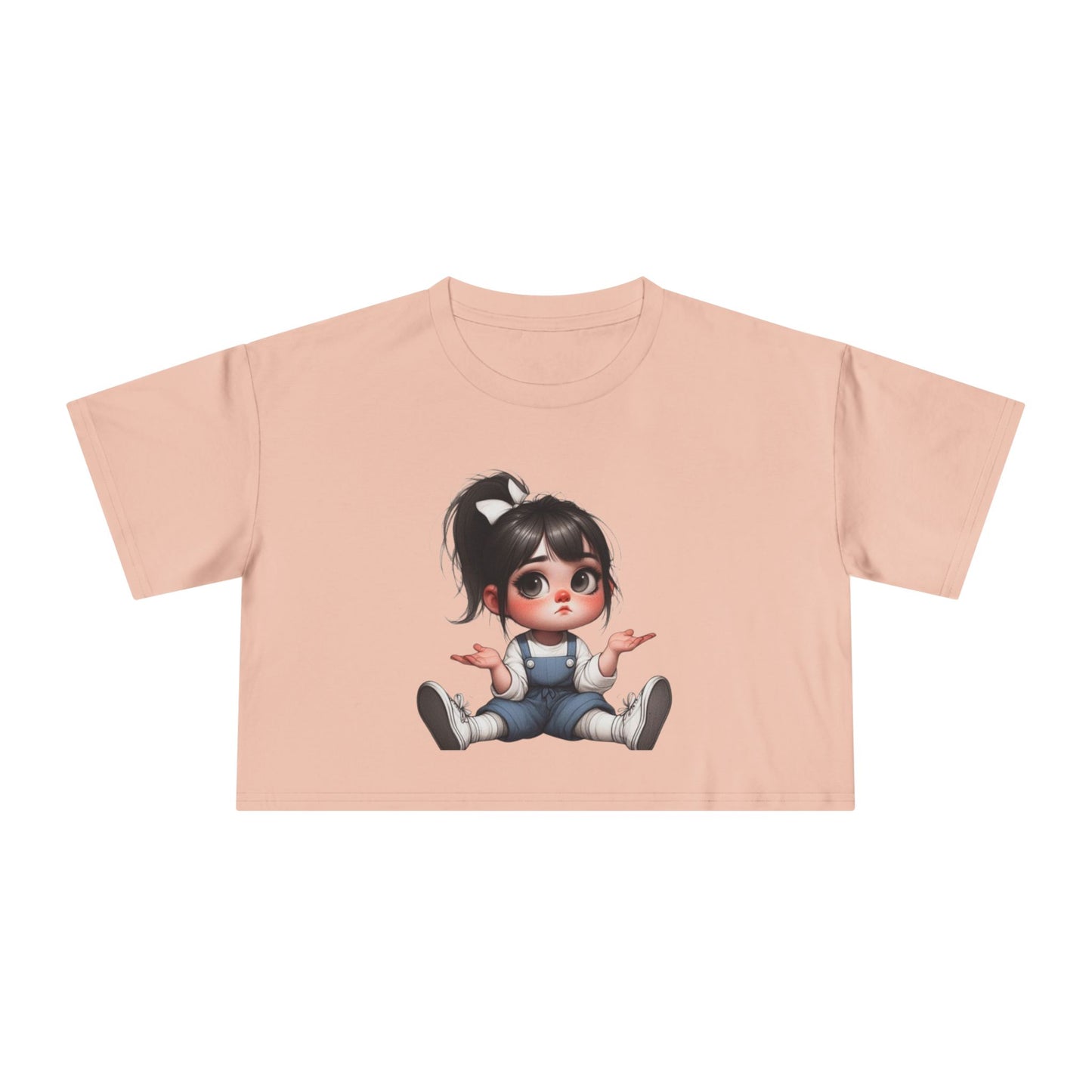 Cute Cartoon Character Women's Crop Tee, Fun T-Shirt, Casual Wear, Gift for Her, Trendy Summer Top