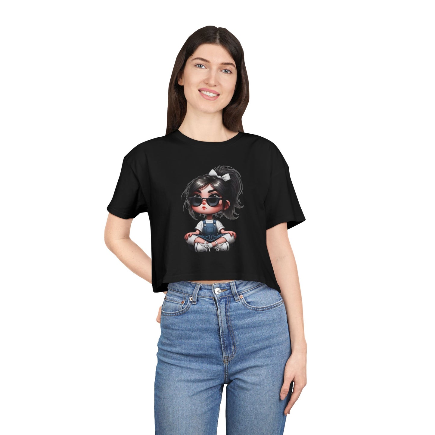 Cute Cartoon Crop Tee for Women, Summer Fashion Top, Kawaii Graphic Tee, Casual Streetwear, Gift for Her