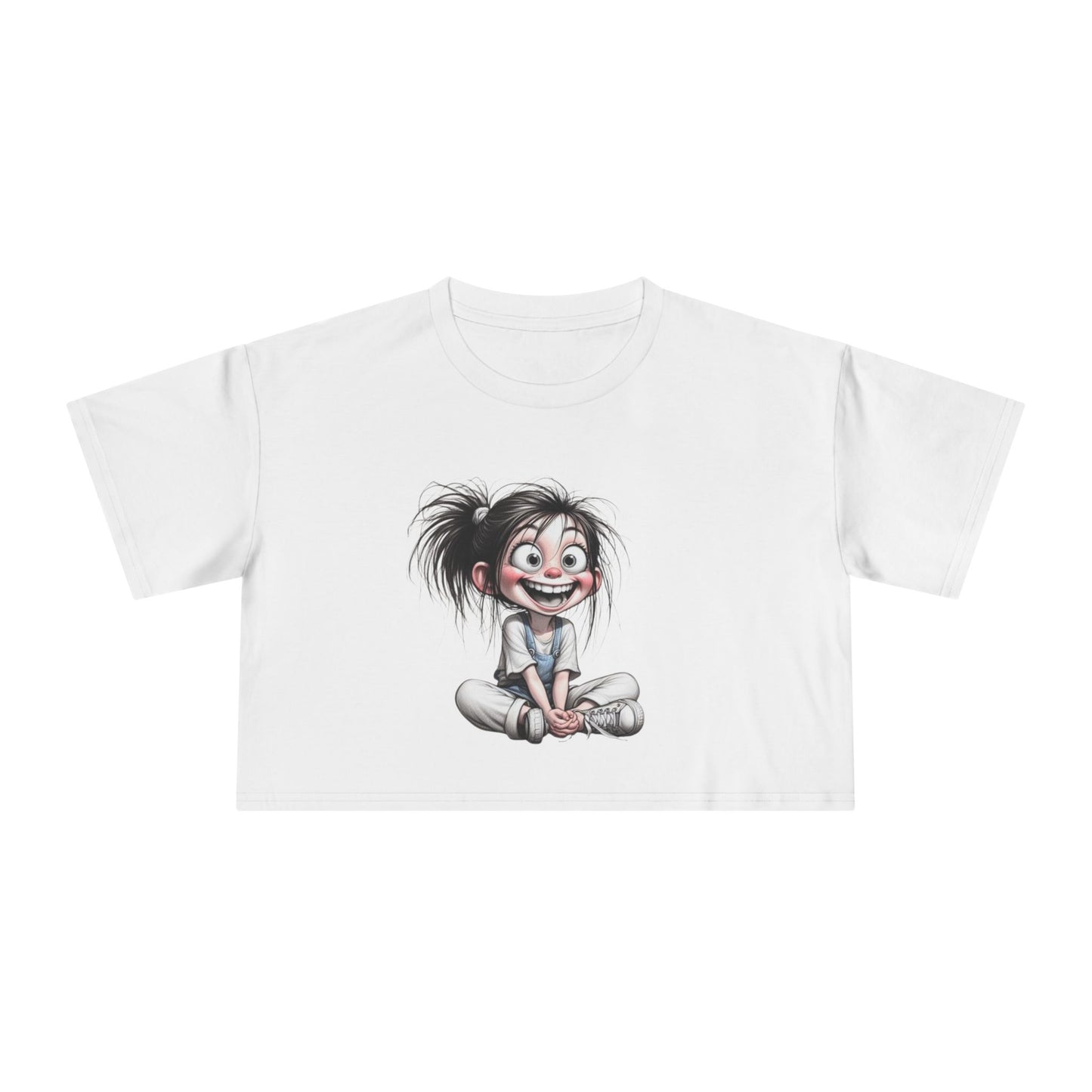 Playful Women's Crop Tee with Cartoon Design, Funny Graphic Top, Summer Outfit, Gift for Teens and Kids, Fun Style