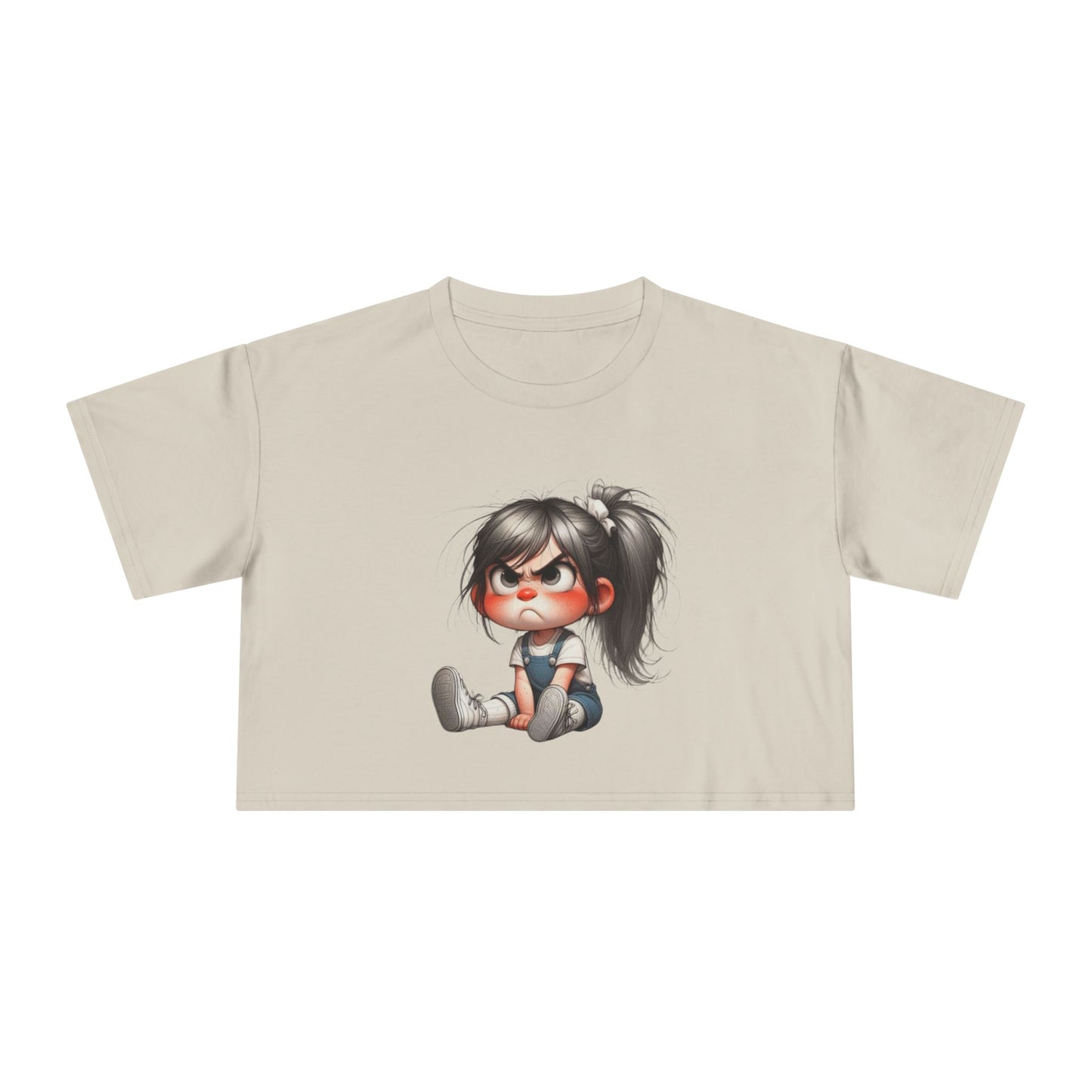 Adorable Cartoon Girl Women's Crop Tee, Cute Crop Top, Casual Summer Tee, Gift for Her, Fun Graphic Tee, Trendy Outfit