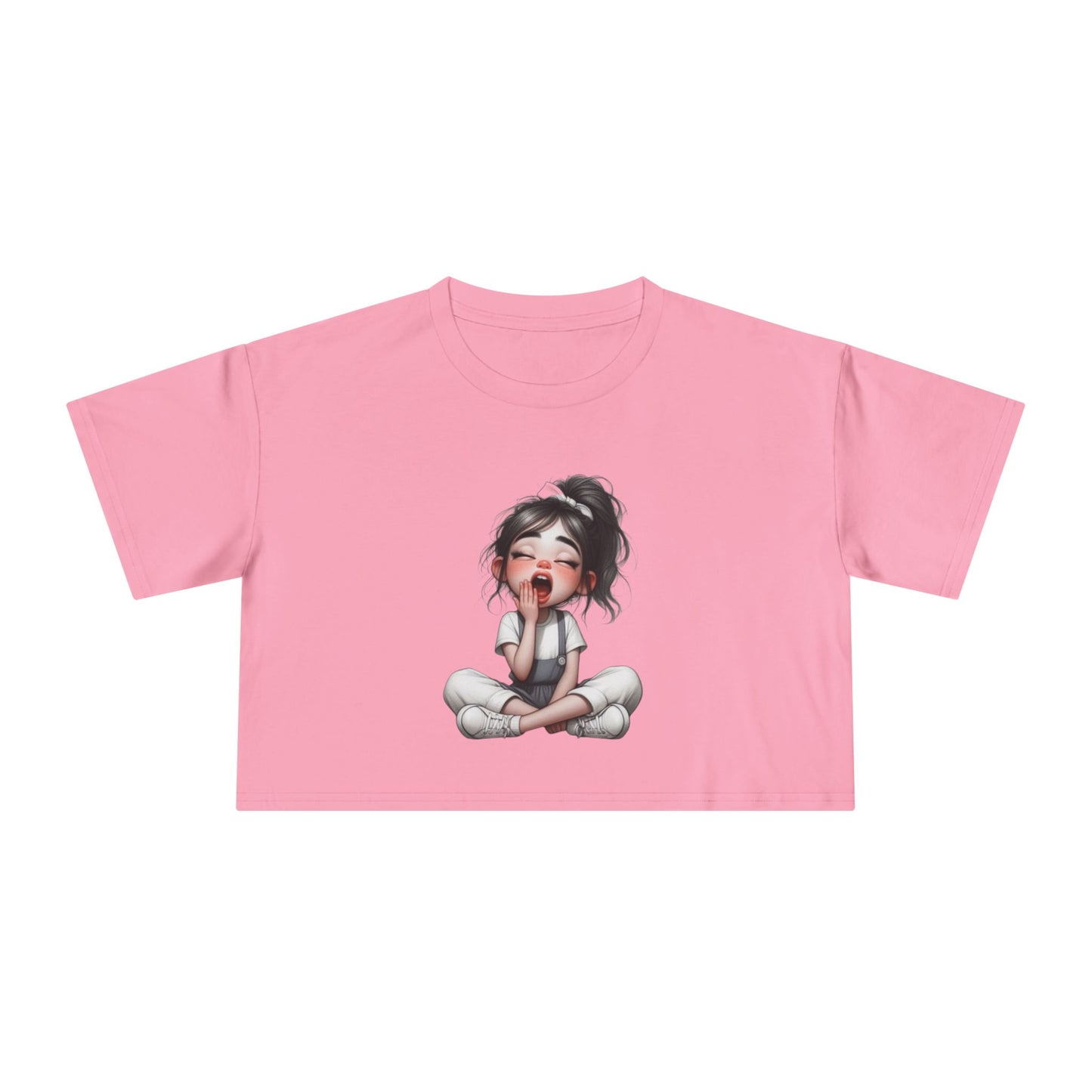 Cute Character Women's Crop Tee, Fun Graphic Top, Casual Tee, Gift for Moms, Perfect for Everyday Wear