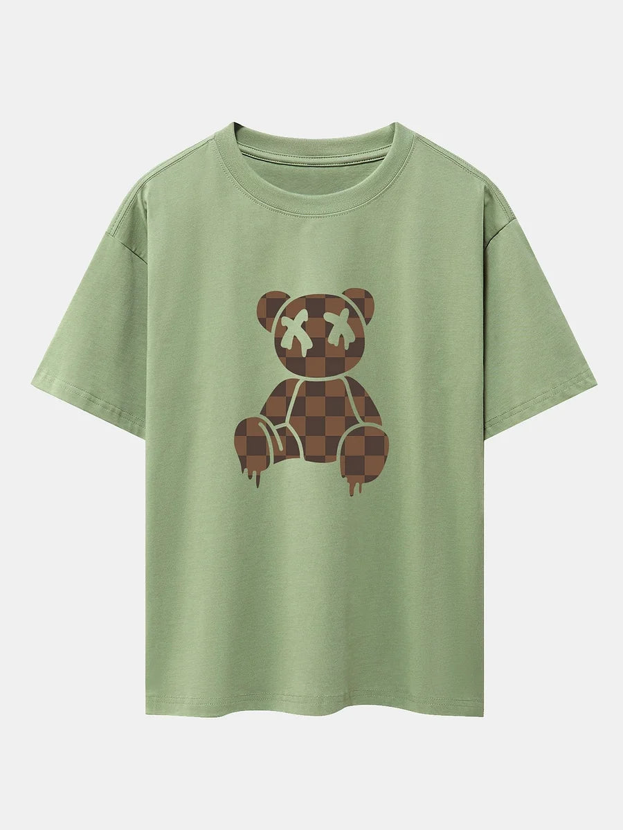 Brown Checker Bear Graphic T-Shirt – Streetwear Style Tee
