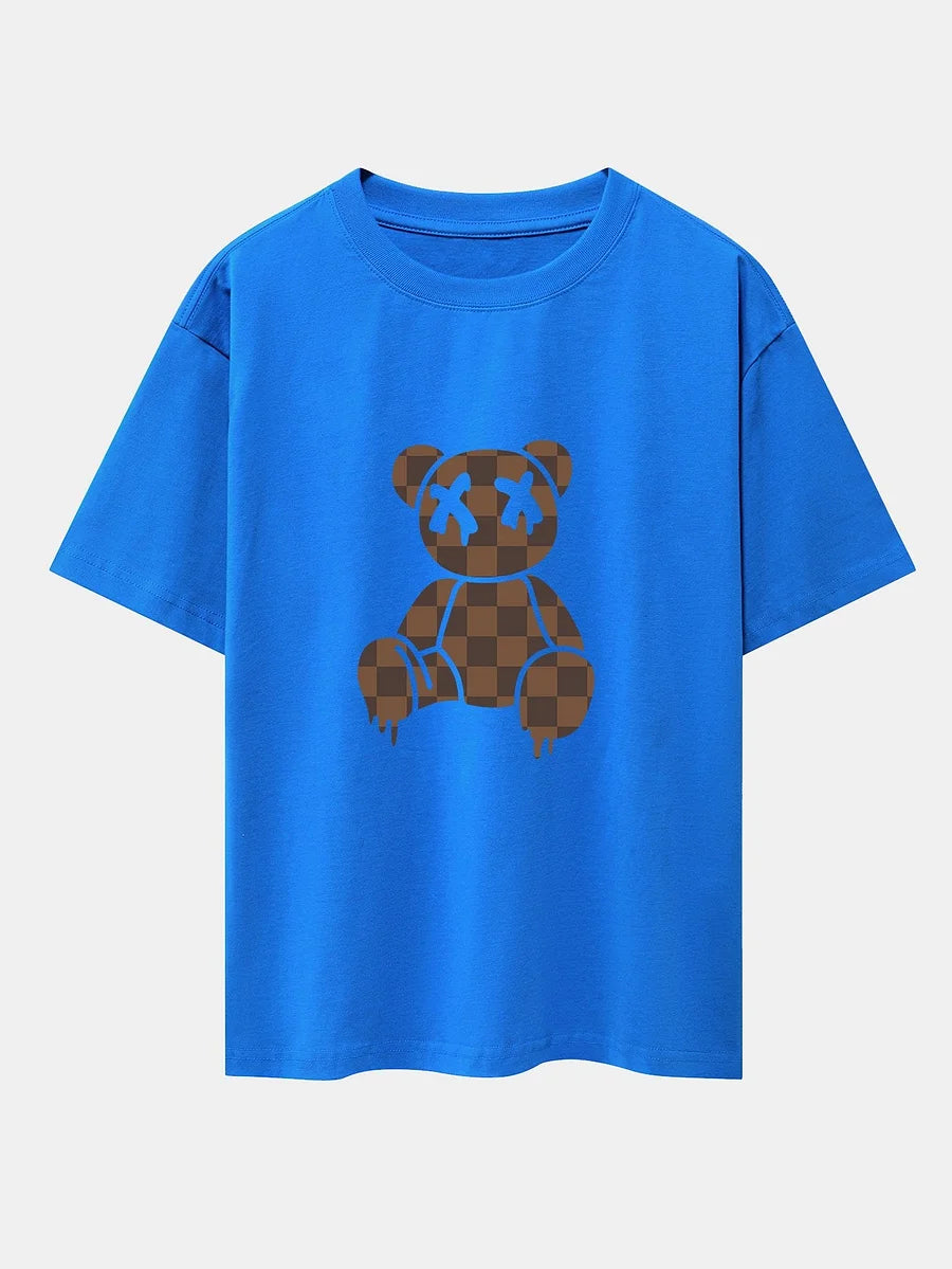 Brown Checker Bear Graphic T-Shirt – Streetwear Style Tee