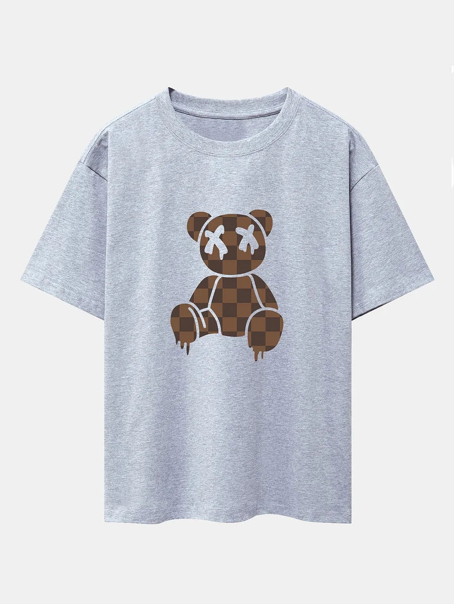 Brown Checker Bear Graphic T-Shirt – Streetwear Style Tee