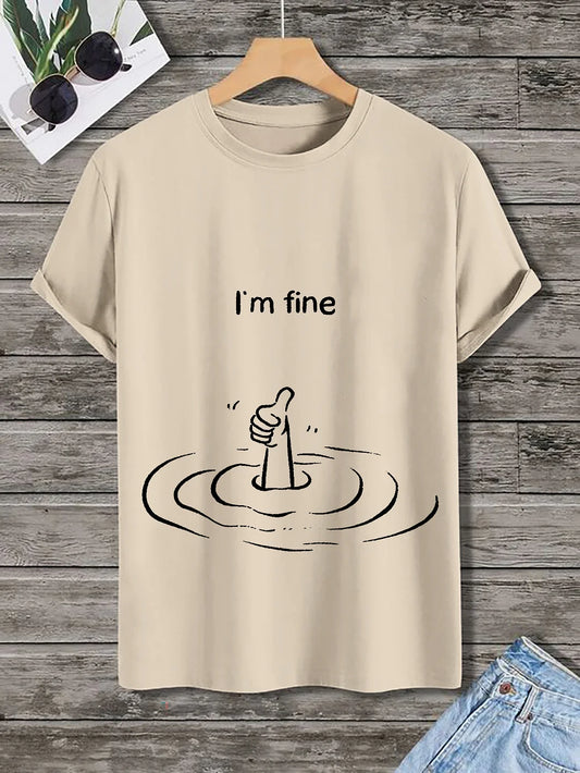 100% Cotton Men's I'm Fine Funny Graphic Print Cotton Casual T-Shirt